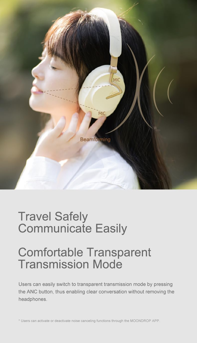 Moondrop Edge Full-Scene Immersive Series Hi-Fi Portable Wireless ANC Headphone Foldable Lightweight Headphone (Creamy White) image number 2