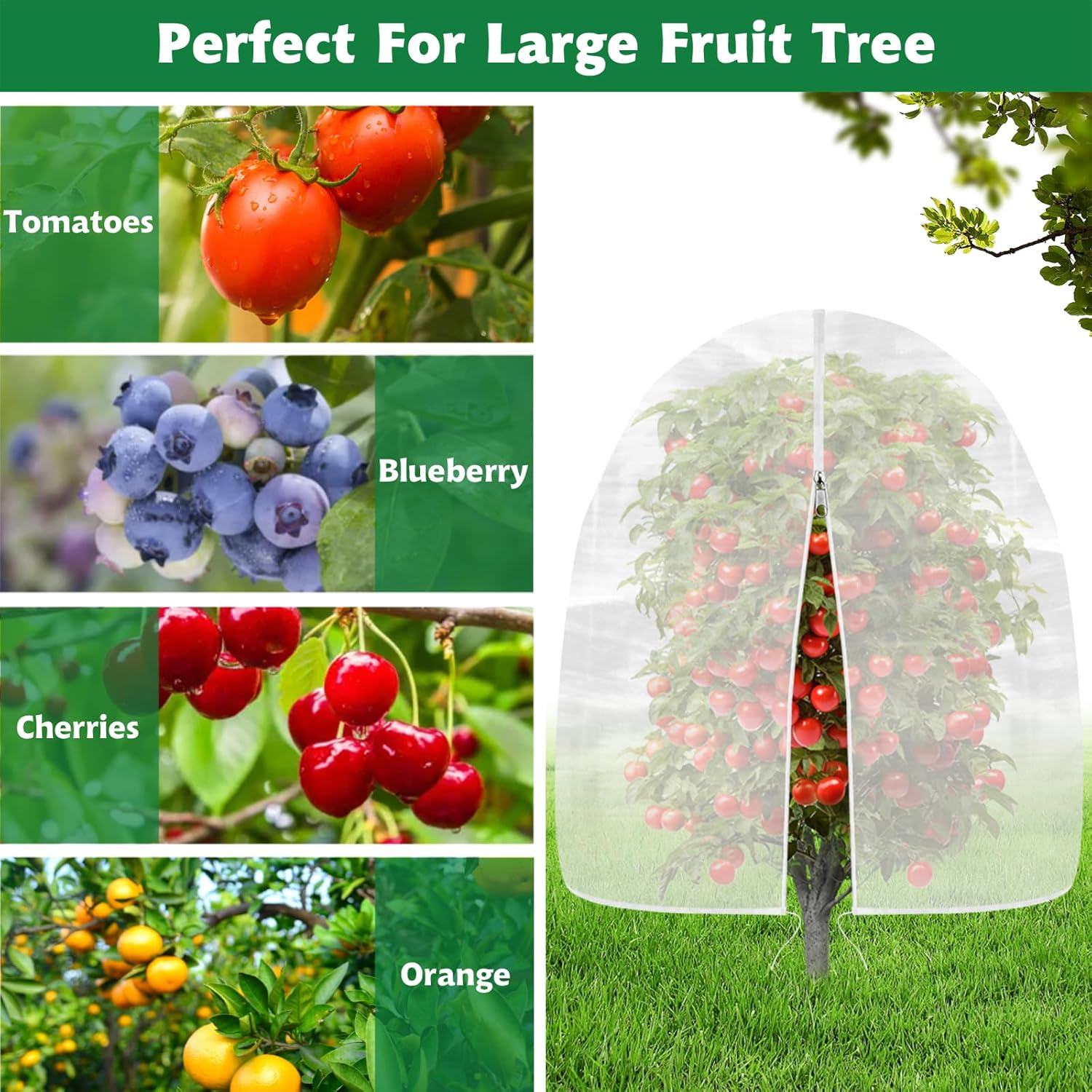 OZMI Blueberry Bush Netting Cover Large Fruit Tree Garden Plant Protector with Zipper & Drawstring, Plant Covers Protection Mesh Net Bags for Fruit Tree Blueberries Bush Tomato Flowers 8 X 8 FT(2 Pcs)