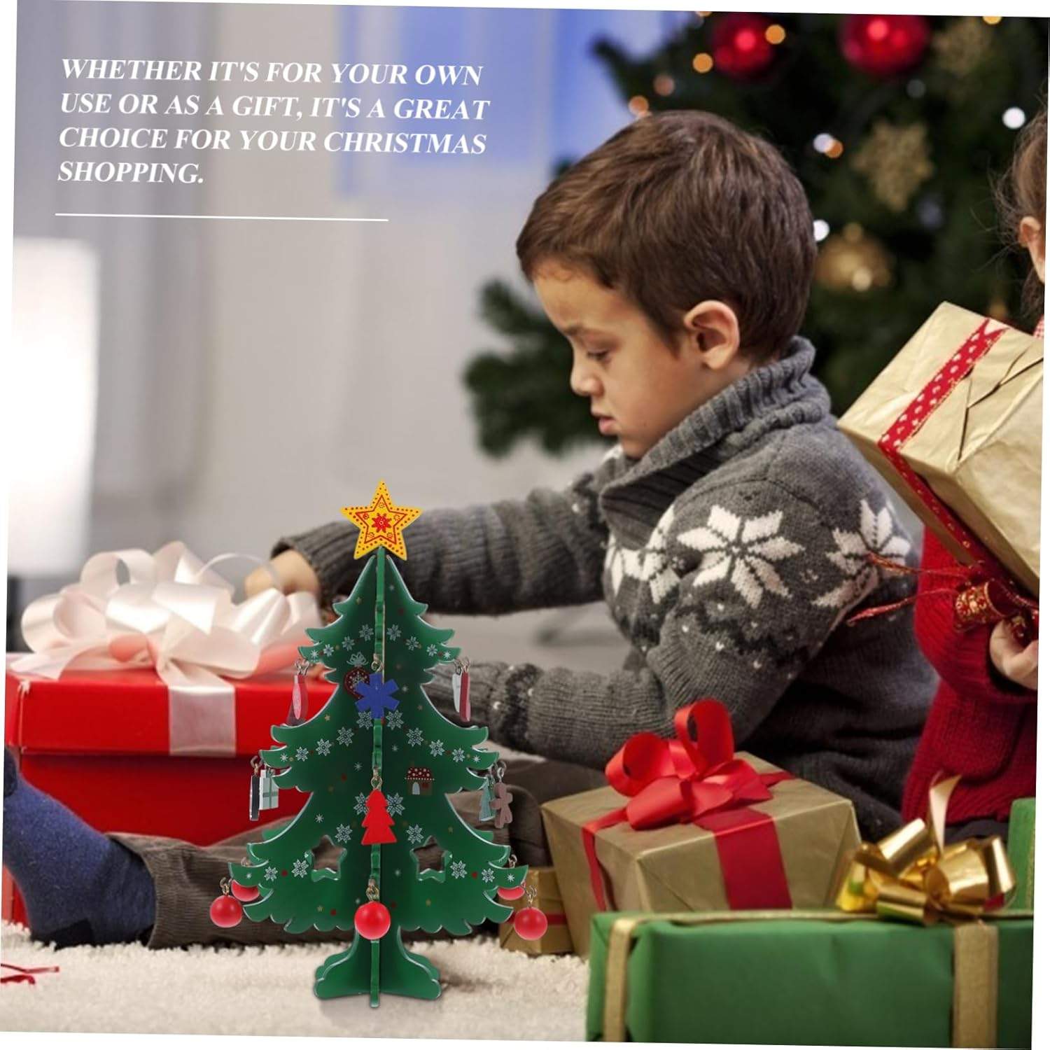 GARVALON Decorative Mini Xmas Tree Model Wooden Christmas Tree Ornament for Holiday Home for Bedrooms and Christmas Displays image number 1