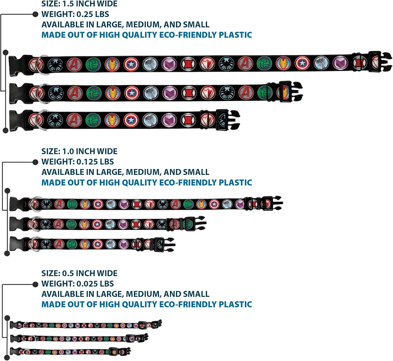 Buckle-Down Dog Collar Plastic Clip Buckle - 9-Avenger Icons Black/Multi Color - 1" X 11-17 Inches image number 3