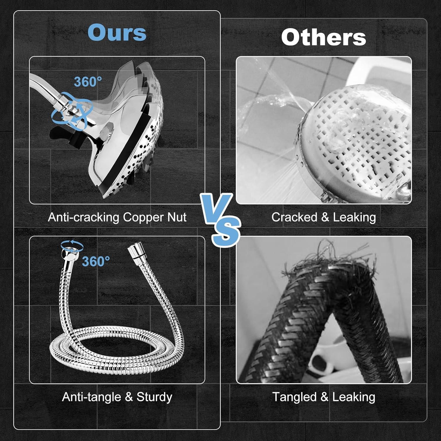 Liwcho Shower Head with Handheld Spray Combo, 2 in 1 Rainfall Shower Head with Handheld Combo High Pressure Shower Head, 9 Spray Modes/Settings Detachable Shower Head with 50 Inch Hose image number 4