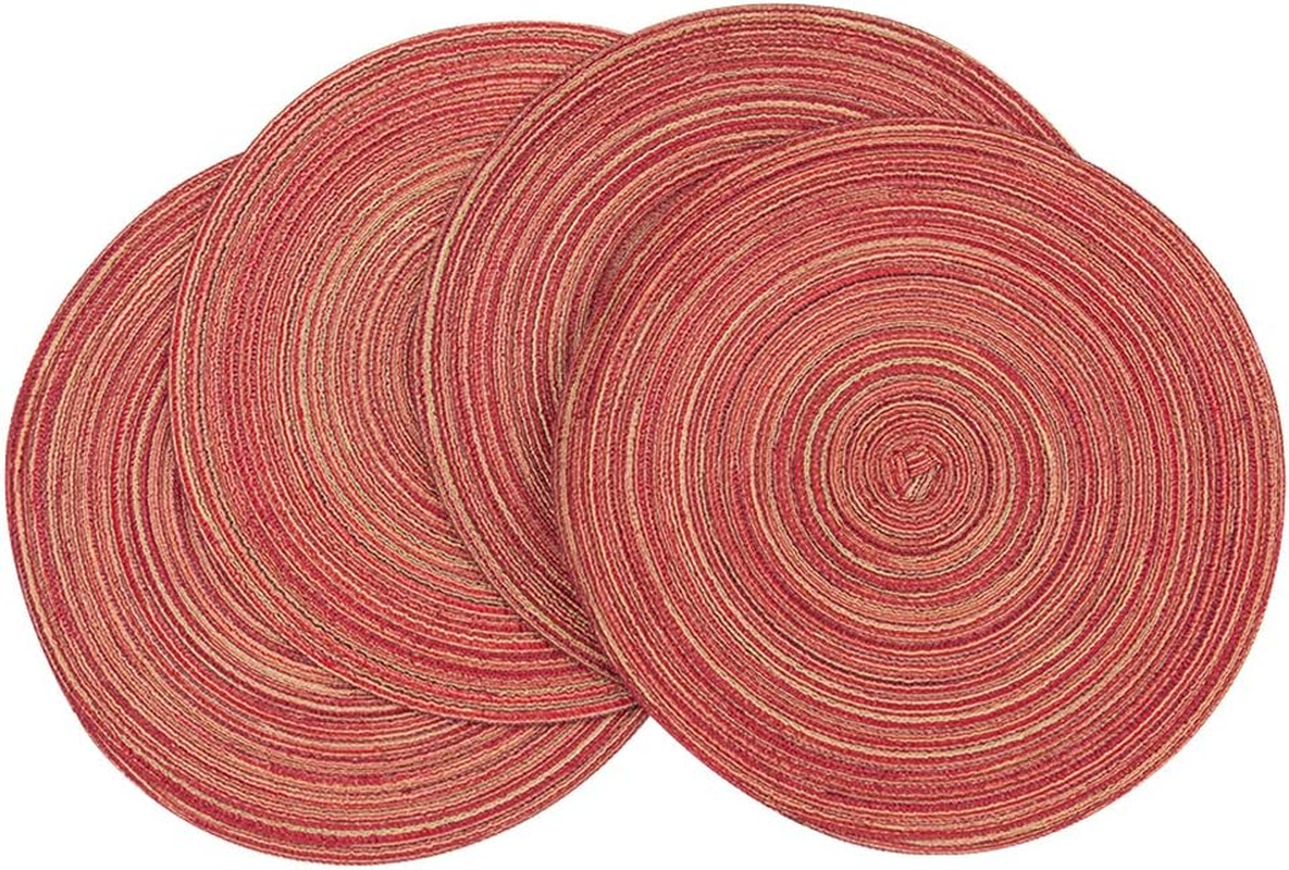 Round Placemats Cotton Heat Resistant Braided Placemats Washable 14 Inch Table Mats for Kitchen Tables Set of 4, Red image number 6