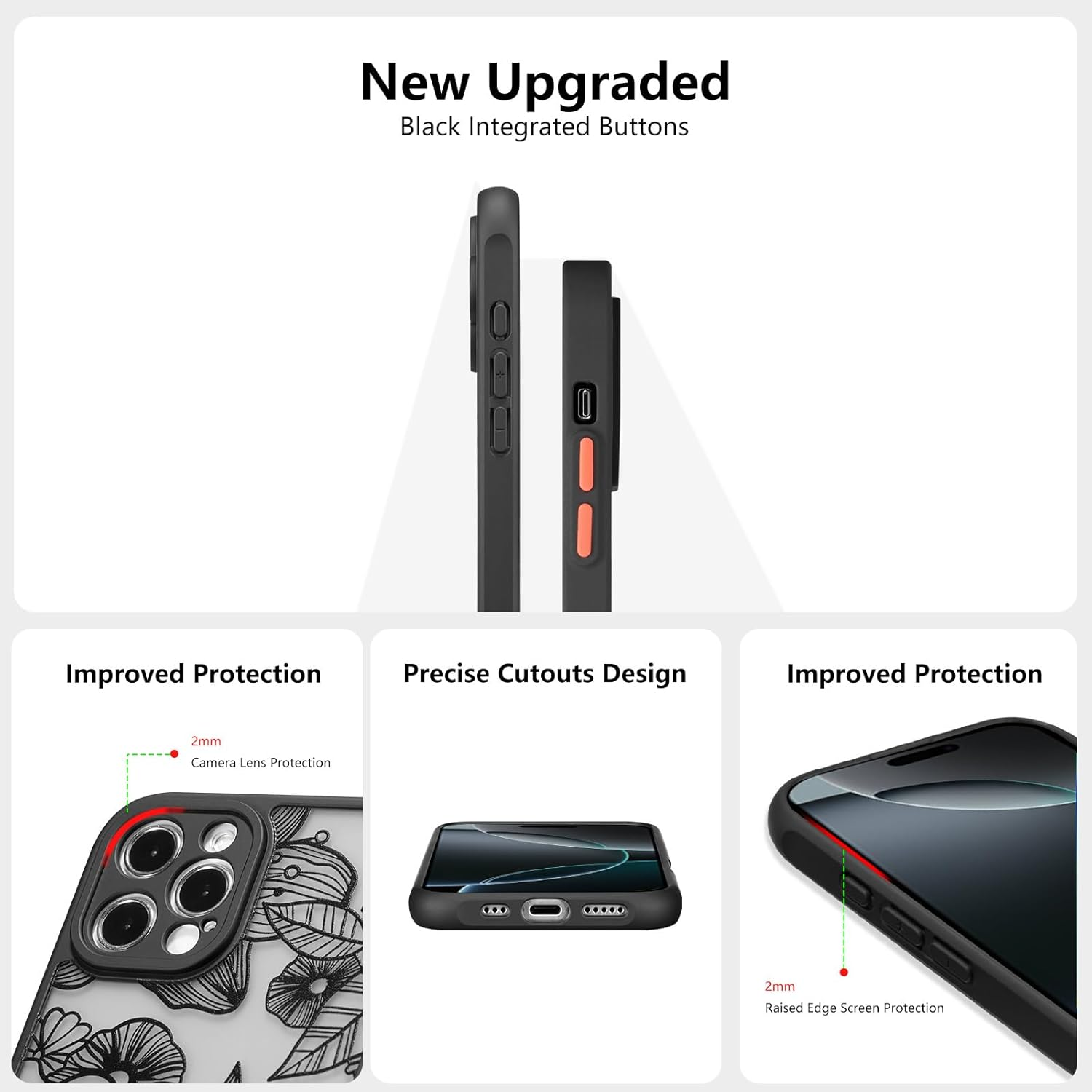 XIZYO for Iphone 16 Pro Case, Floral Rose Cute Phone Case for Women Girls Aesthetic Pattern Print Slim TPU Bumper Shockproof Protective Cover for Iphone 16 Pro 6.3 Inch, Black image number 4