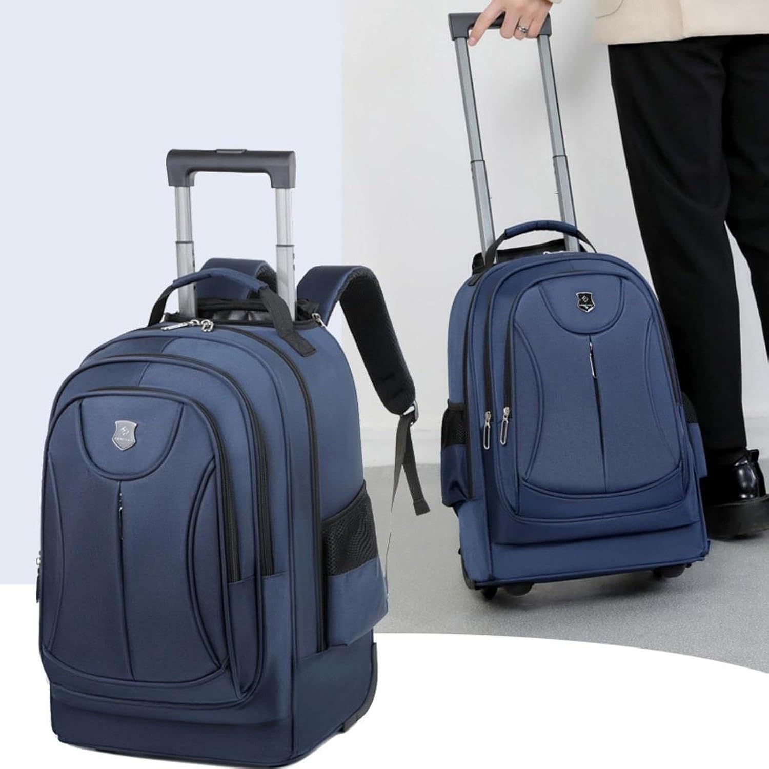 Baotyjie Rolling Backpack with Trolley Computer Bag Oxford Cloth Carry on Luggage Bag Trolley Backpack with Wheels for Camping Travel image number 1