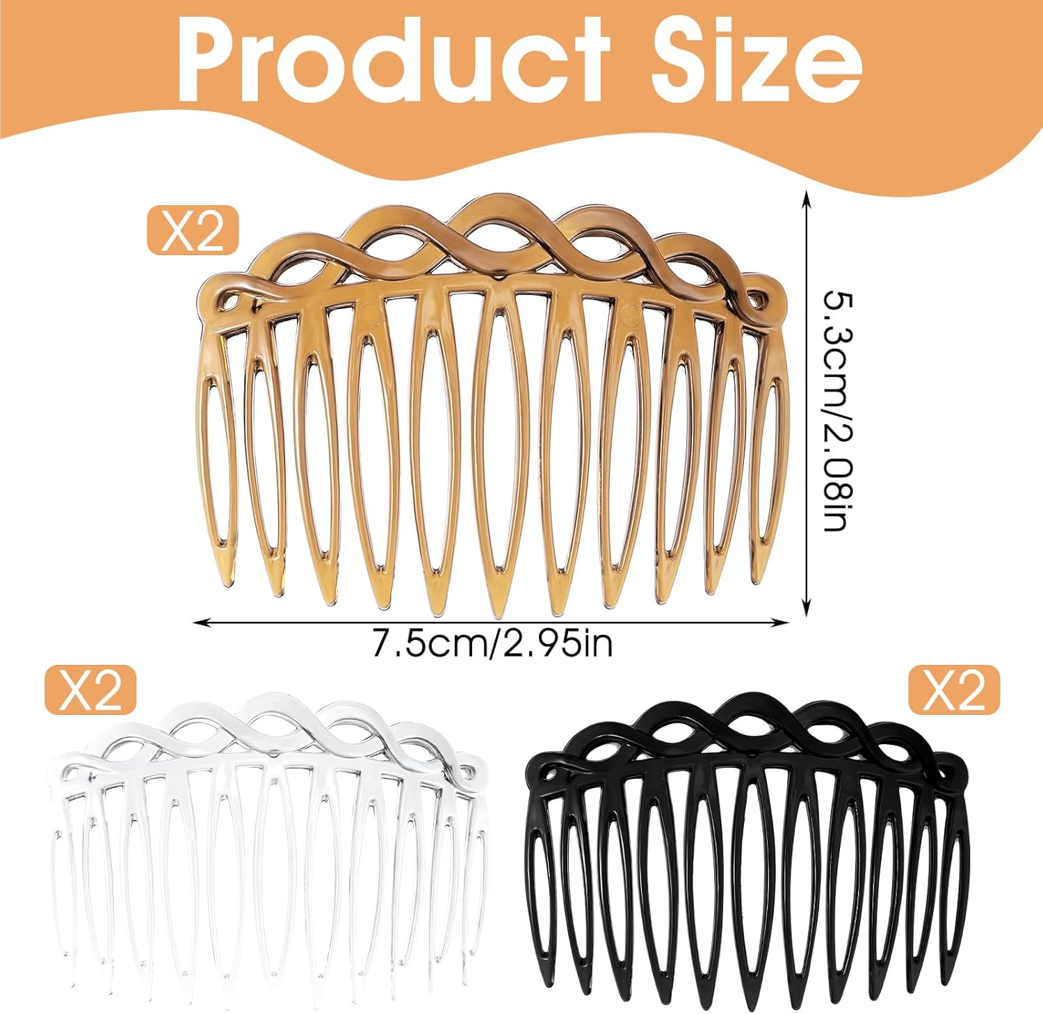 Mabor Set of 6 French Side Combs Set with 14 Teeth for Women Thick and Fine Hair (Black/White/Coffee)