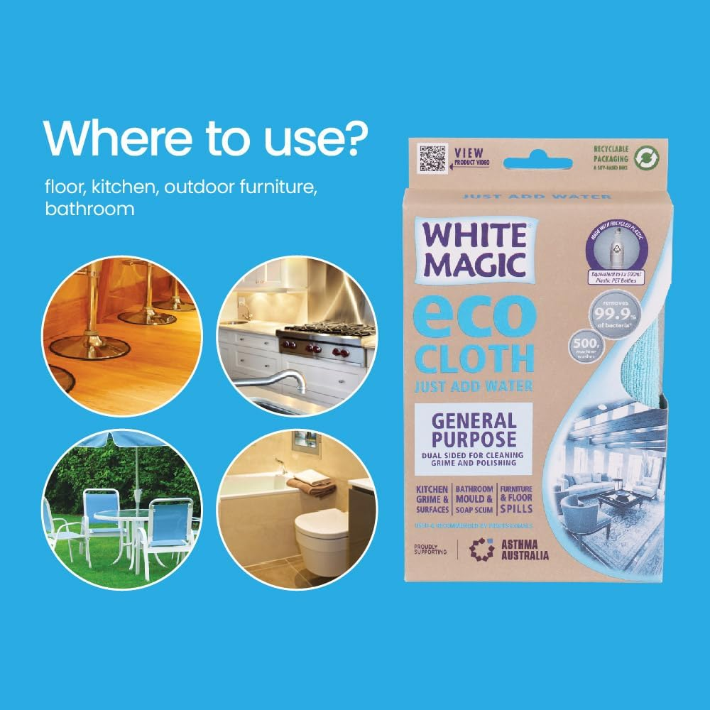 White Magic General Purpose Eco Cloth, Great Household Cleaning Tools for Bathroom, Kitchen, and Cars, Washable and Reusable image number 5