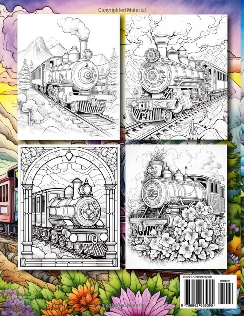 Steam Trains Coloring Book: Charming Locomotives, Steam Engine Trains, and Railroads Trains Coloring Pages, Stress Relief and Relaxation, Sketch Illustrations for Adults and Trains Lovers