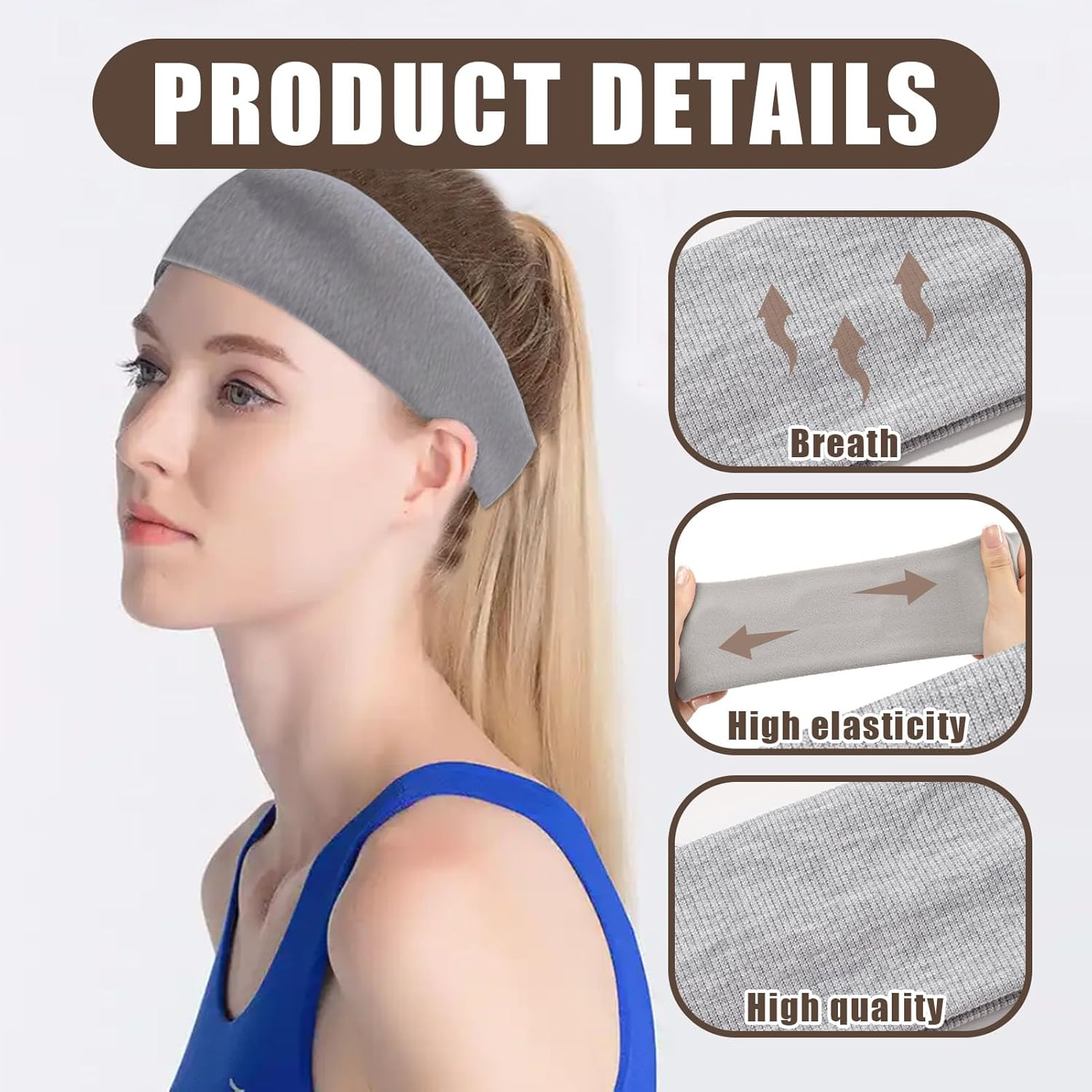 Batheidon Pack of 6 Headbands Jogging Women'S Sports Hair Band, Women'S Summer Hair Band, Black, Elastic, Soft and Non-Slip Headbands for Gym, Yoga and Running, Polyester and Elastane