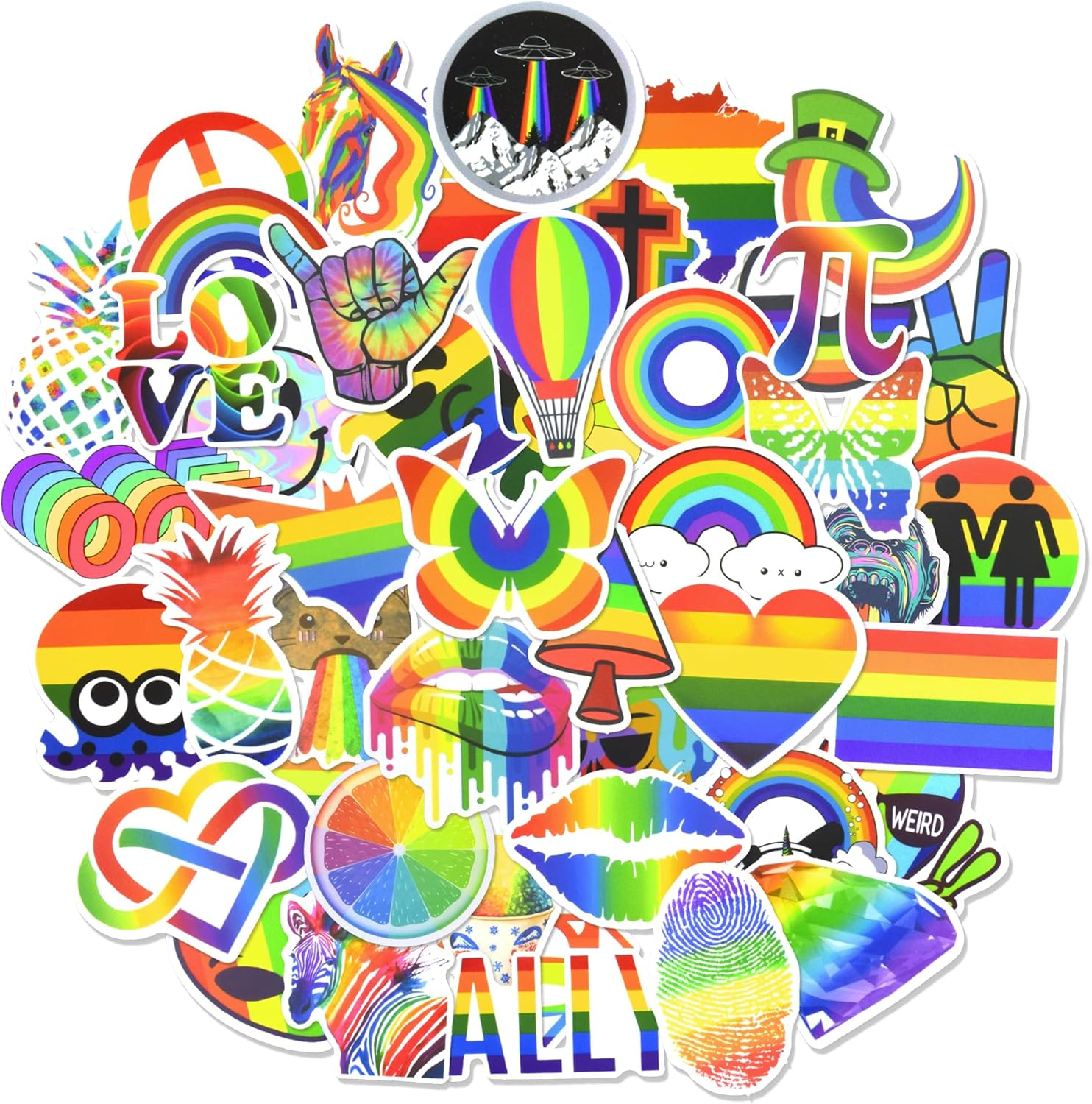 QTL 50Pcs Waterproof Vinyl Rainbow Stickers Pack Water Bottle Laptop Pride Stickers for Adults Party Supplies - 100 Pcs Mini Animals Stickers image number 7