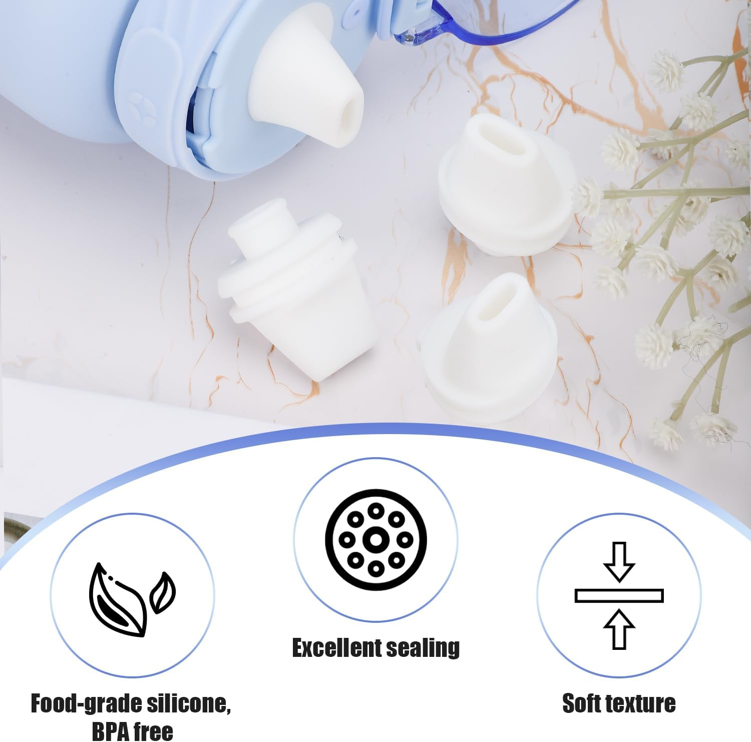 4PCS Bite Valve Replacement for Ello Cooper 32Oz Stainless Steel Water Bottle, Water Bottle Mouthpiece Cap Lid, Silicone Free BPA Spout for Ello Cooper 18/22/40Oz Accessories Parts (White) image number 6