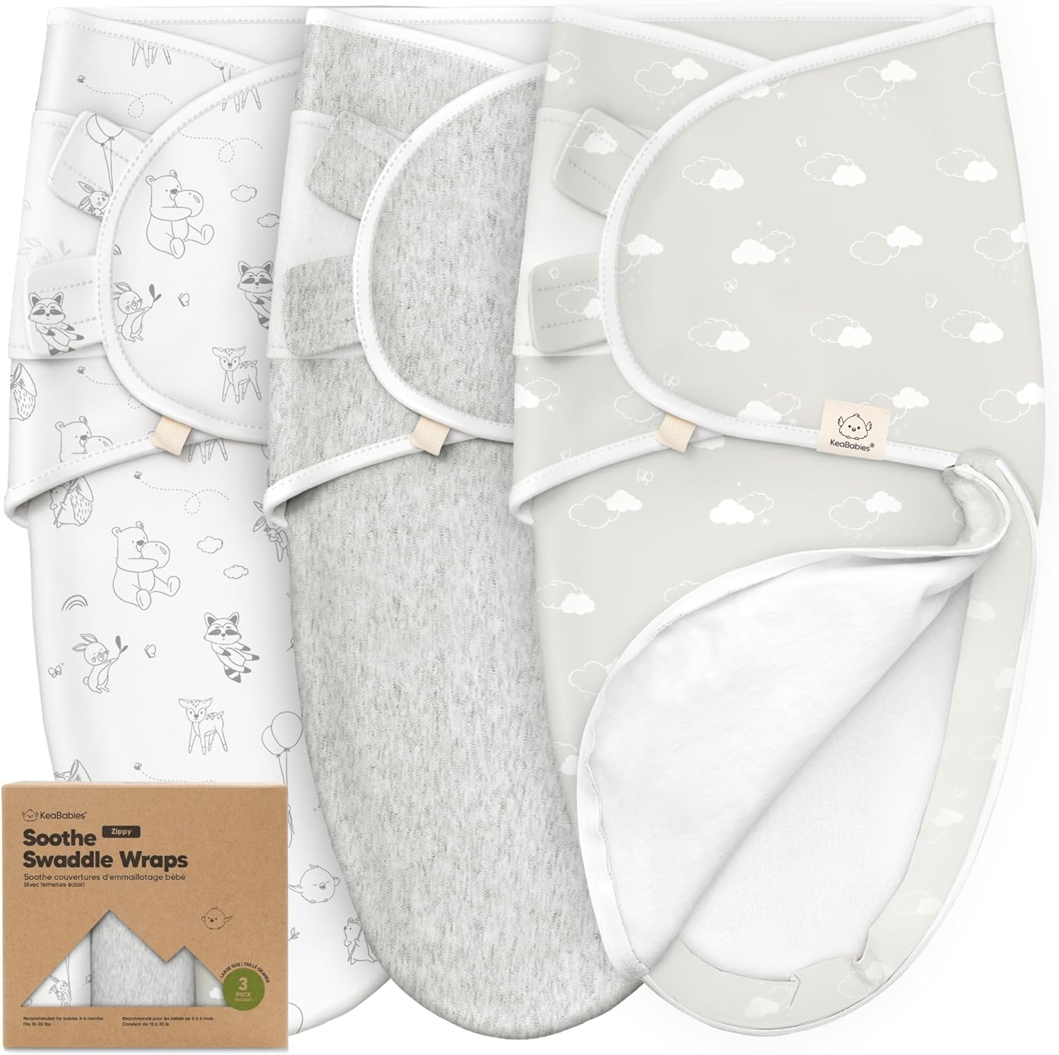 3-Pack Baby Swaddle Wrap with Zipper - Organic Newborn Swaddle, Baby Sleep Sack 3-6 Months, Nursery Swaddles, Easy Nappy Change Zipper Infant Swaddles, Baby Swaddle Blanket (Aspire Large) image number 3