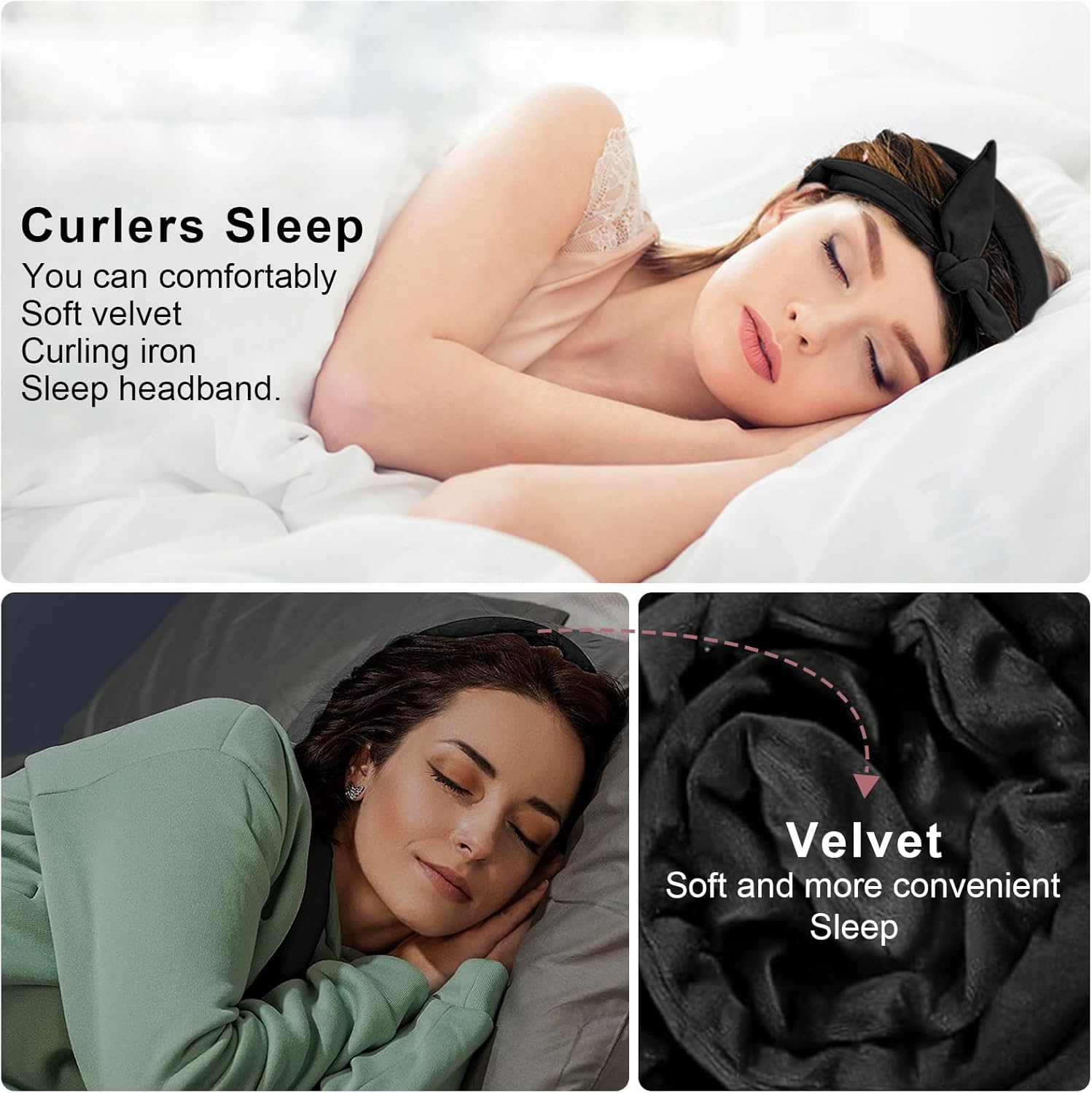 PQETBV Curlers Curls without Heat, Velvet Heatless Overnight Curls Curlers Overnight, 9 Pieces DIY Hair Curler Rollers Curling Tape for Medium Long Hair (Black) image number 5