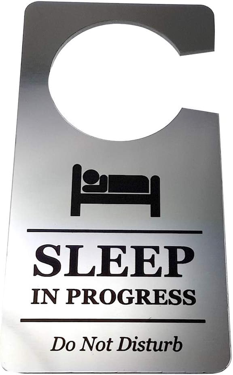 Sleep in Progress Do Not Disturb Room Door Hanger Sign Silver Acrylic - for Nurses, Doctors, Students, Home Use, Hotels