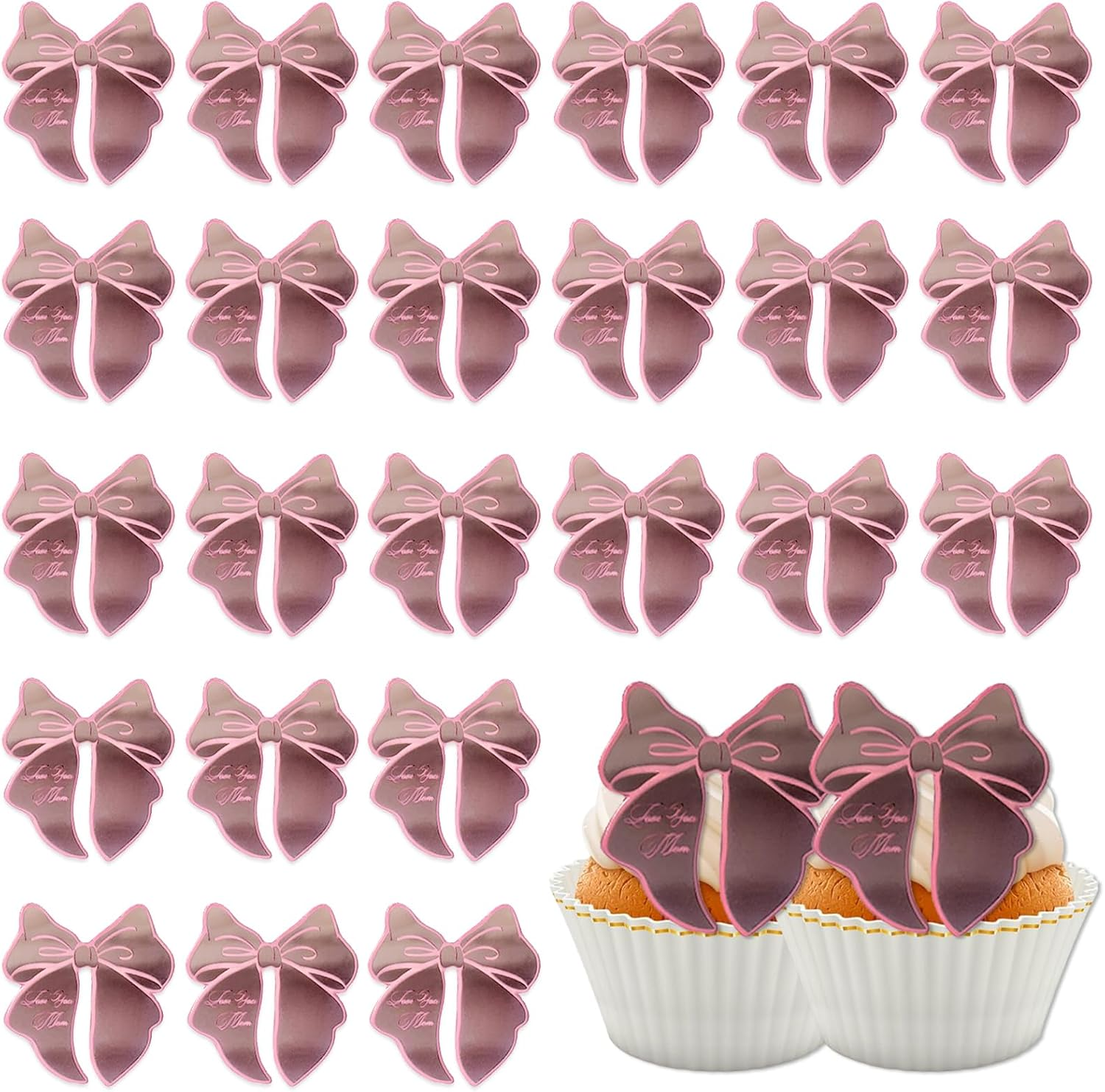 20 Pcs Bow Cupcake Toppers Cute Golden Acrylic Dessert for Children'S Birthday Wedding DIY Art Party Cake Decoration Supplies (Rose Gold) image number 3