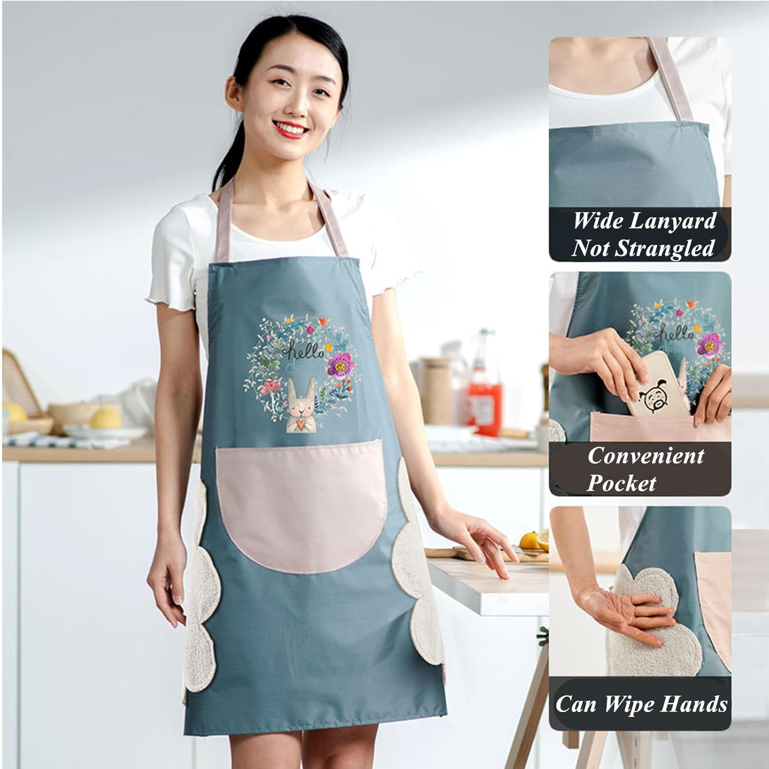 2Pcs Waterproof and Oil-Proof Aprons for Kitchen, Cooking Aprons with Pockets, Adjustable Kitchen Bib Aprons for Women Men Chef, Can Wipe Hands, Blue/Pink.
