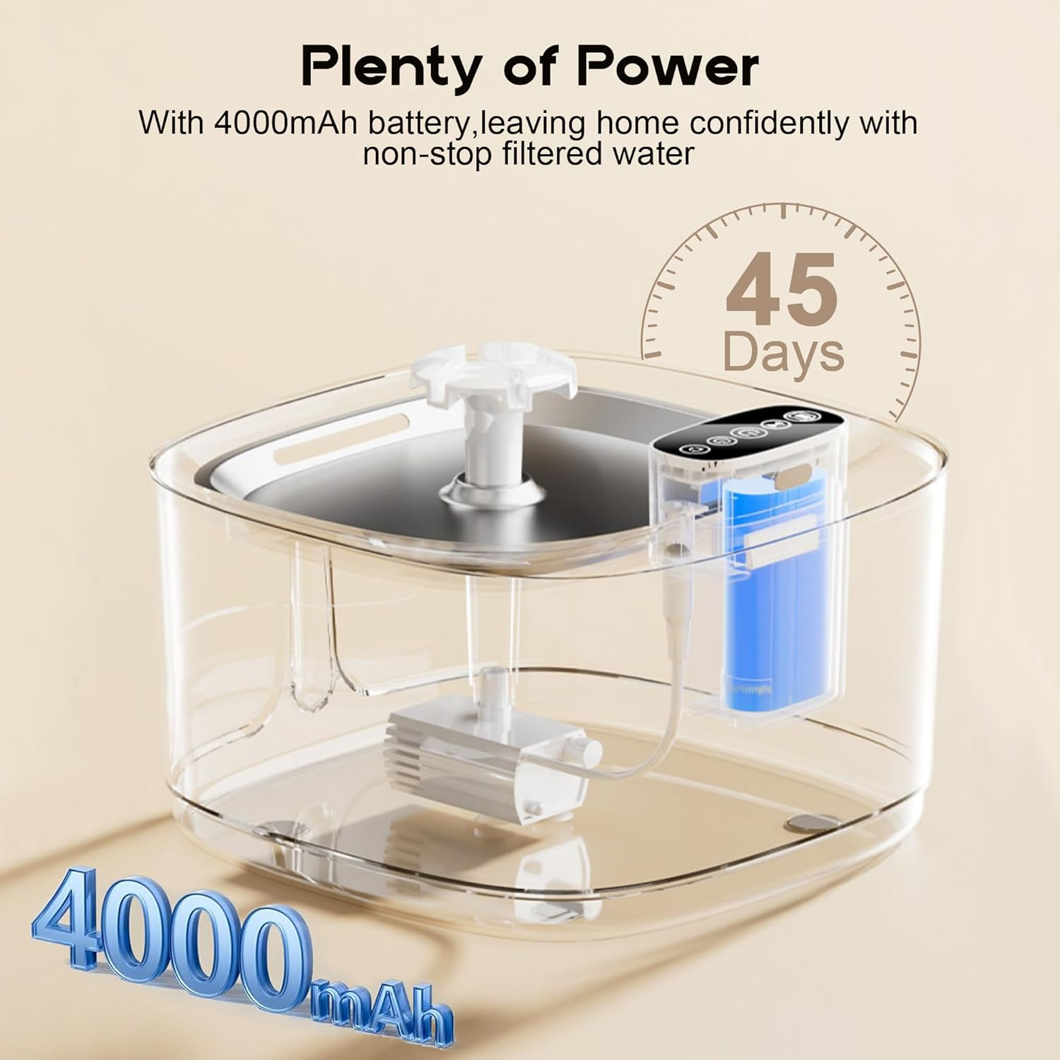 TUXOIUBA Wireless Cat Water Fountain, 3.2L Large Capacity Drinking Fountain with Motion Sensor, Cordless Automatic Pet Water Fountain with Stainless Steel Tray, Easy to Clean Bpa-Free and 3 Modes image number 5