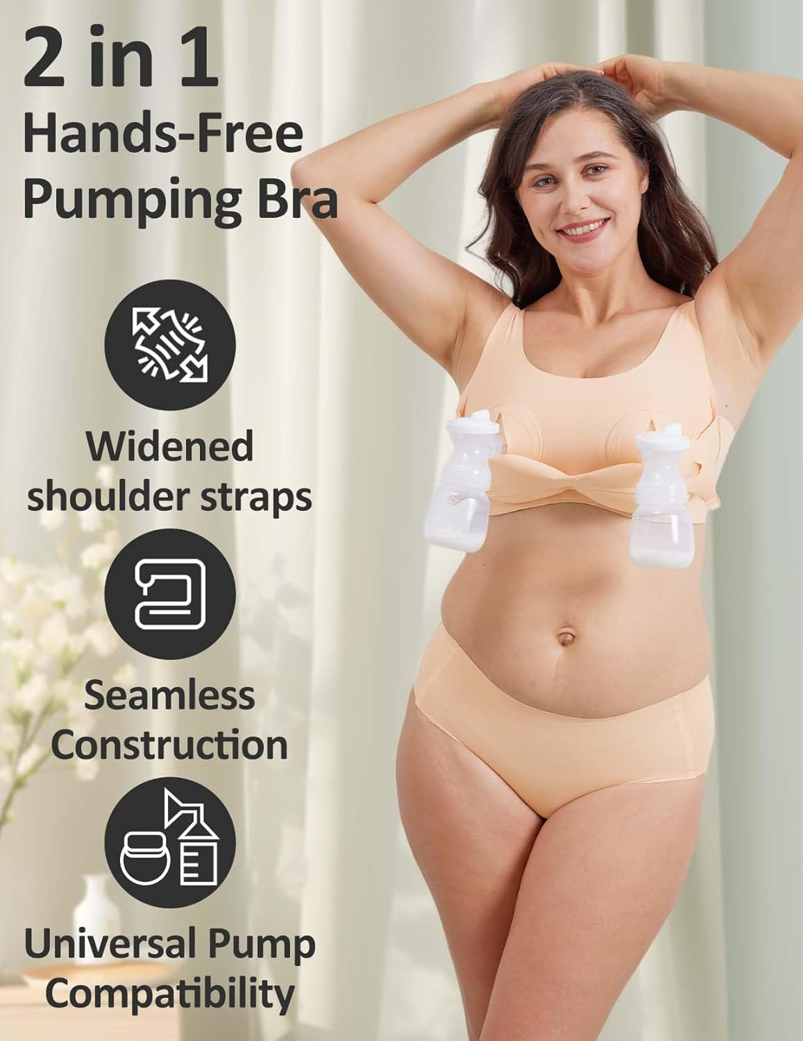 Hands-Free Pumping Bra with Jelly Gel Technology and Semi-F Padding, Compatible with All Standard Breast Pumps image number 2