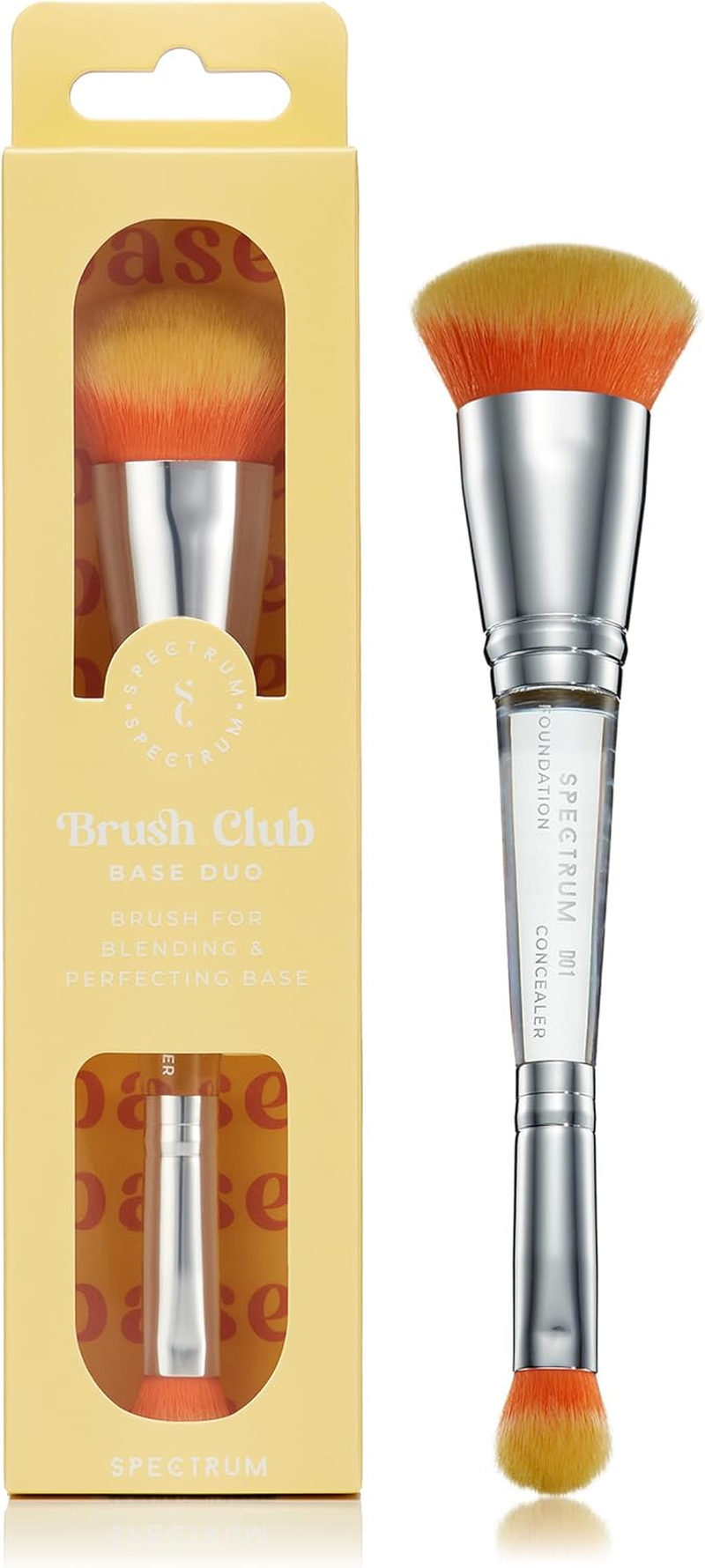 Spectrum Collections Brush Club Double Ended Face Make up Brush, Spectrum Dual Makeup Brush for Foundation and Concealer Buffing with Hypoallergenic Bristles, Yellow Orange Duo Makeup Brush image number 3