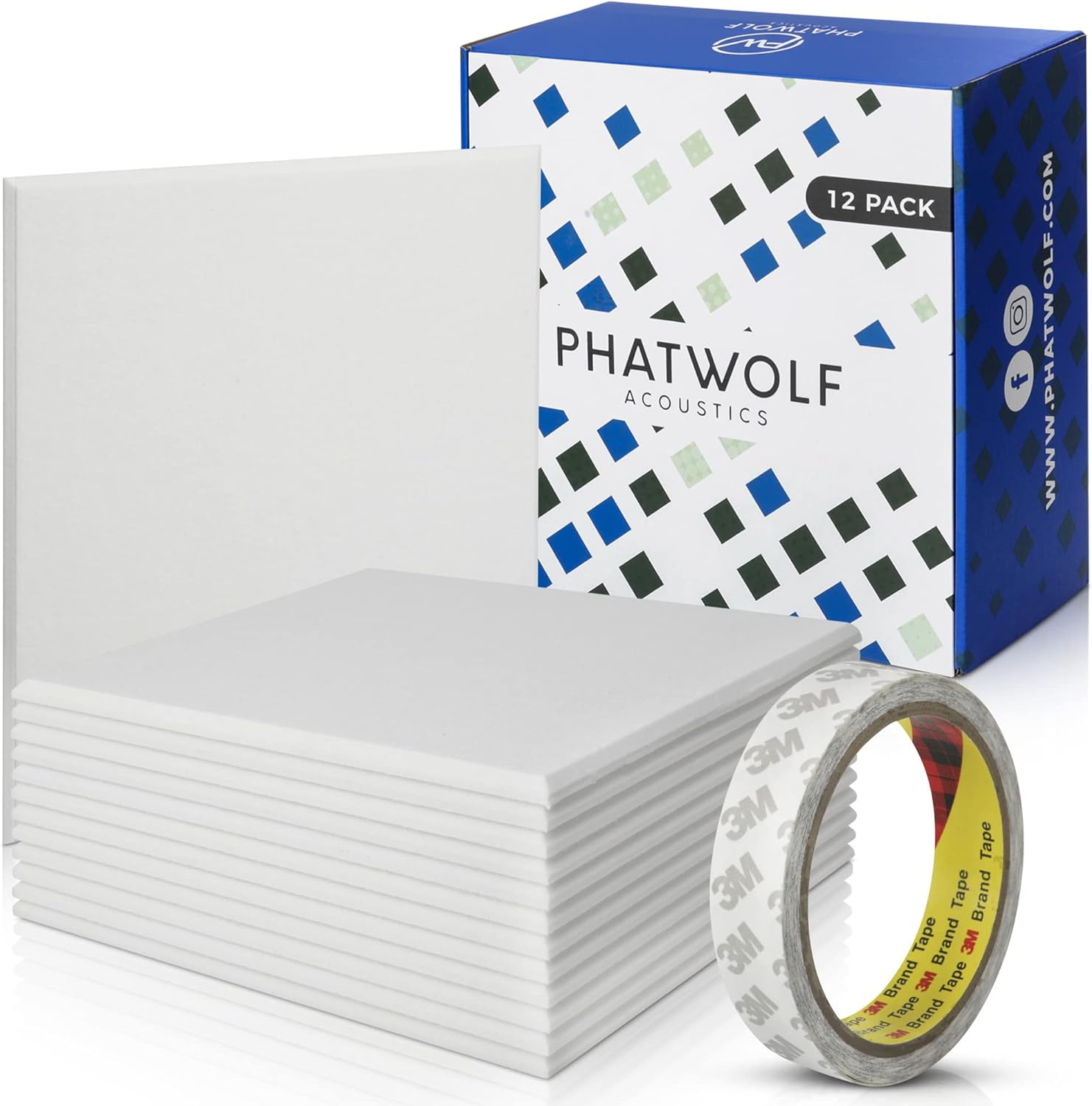 Acoustics Sound Proof Panels for Walls &ndash; 12-Piece Foam Sound Squares with Self-Adhesive Tape &ndash; Easy Setup Acoustic Panels - Sound Proof Padding for Home, Office, Rehearsal Room - (White) image number 4