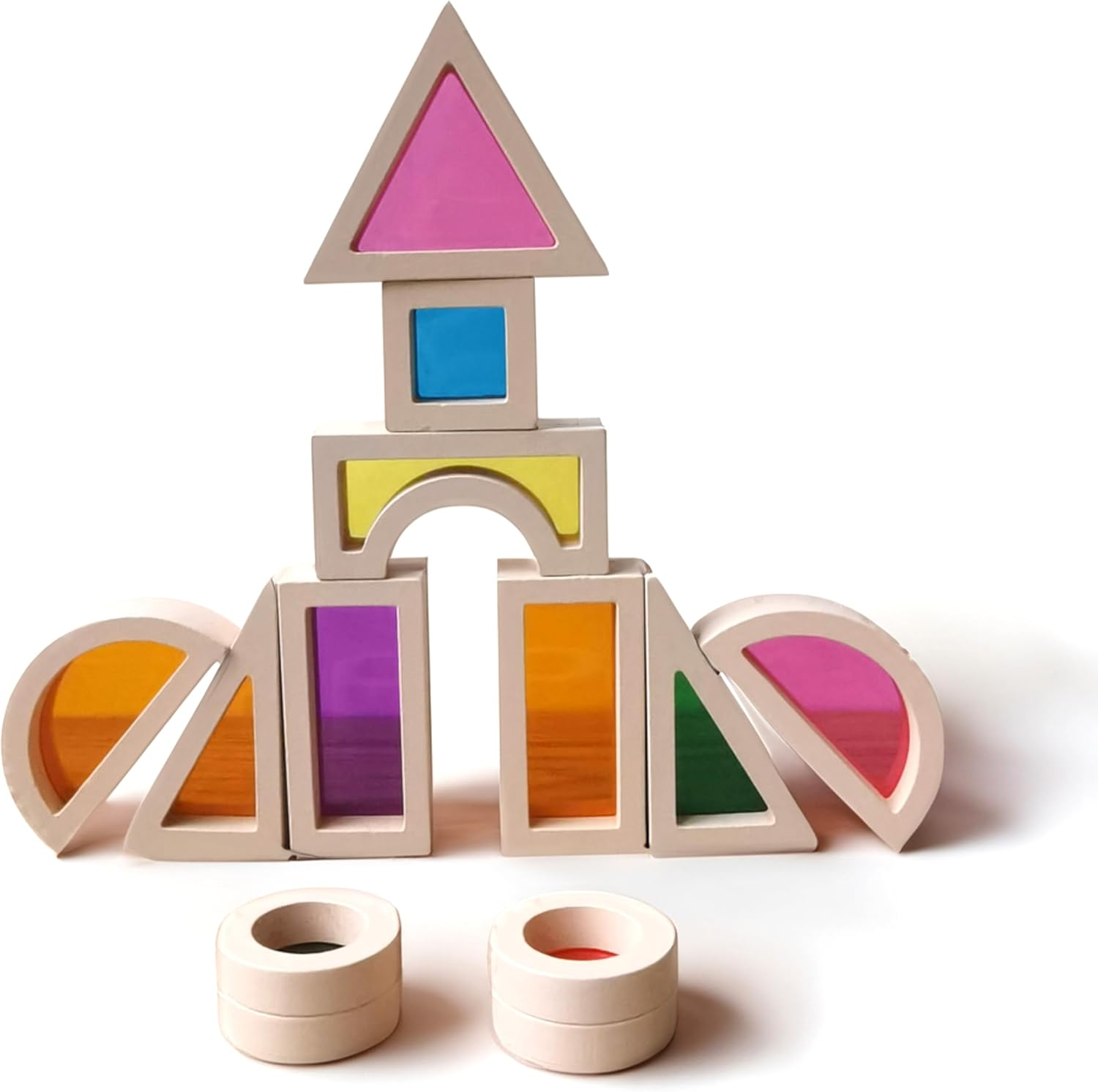 Rainbow Acrylic Blocks Toys for Toddler,Kids Toys,Rainbow Wooden Building Blocks for Toddler, 25 Pcs Rainbow Stacking Blocks Set,Montessori Educational Building Toys for Baby Boys Girls Gifts image number 2