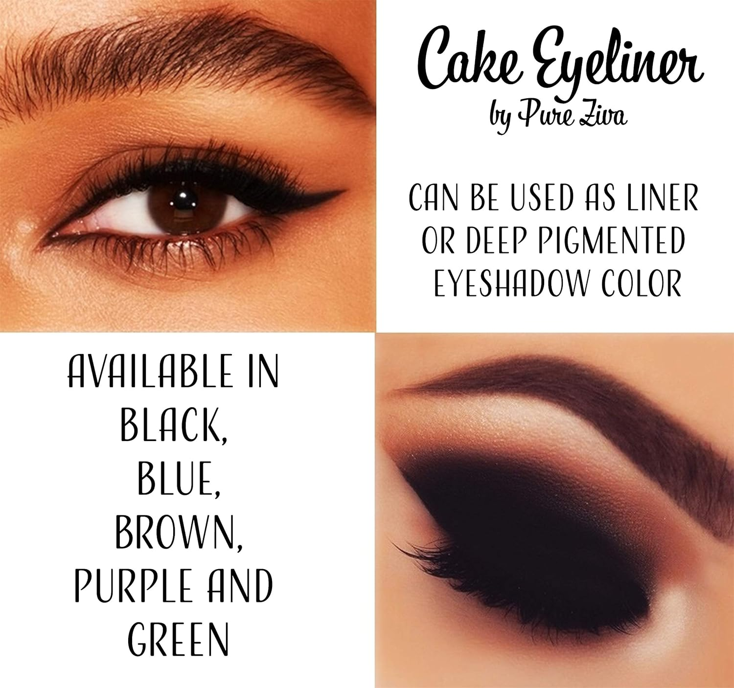 Pure Ziva Matte Forest Emerald Green Cake Eyeliner & Pressed Eyeshadow, Water Activated Powder; Gluten & Cruelty Free - Black image number 4
