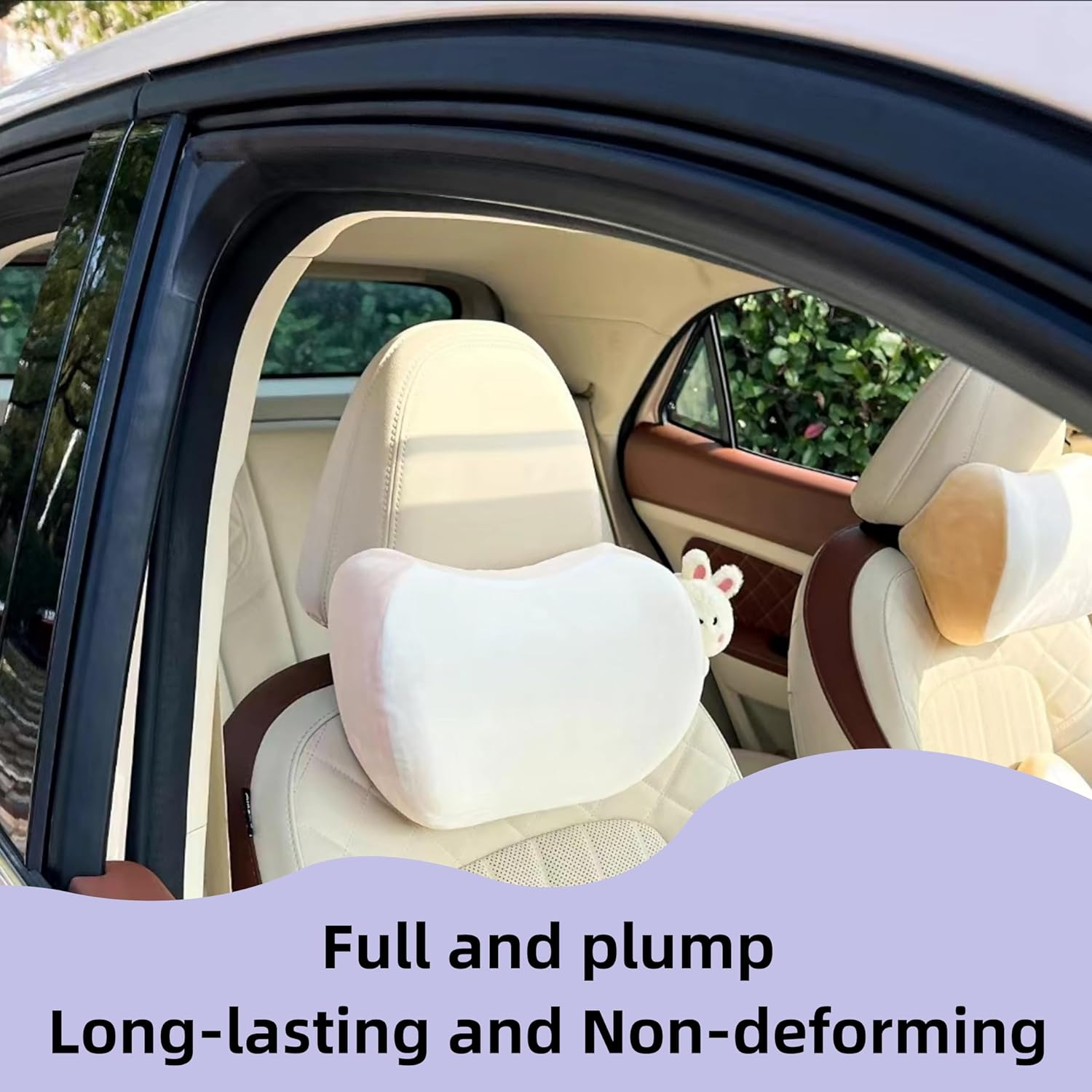 Car Headrest Pillow 2PCS Plush Bear ＆ Bunny Car Seat Headrest Pillow - Memory Foam Neck Support Cushions for Comfortable Driving, Easy Install & Washable (Pink)