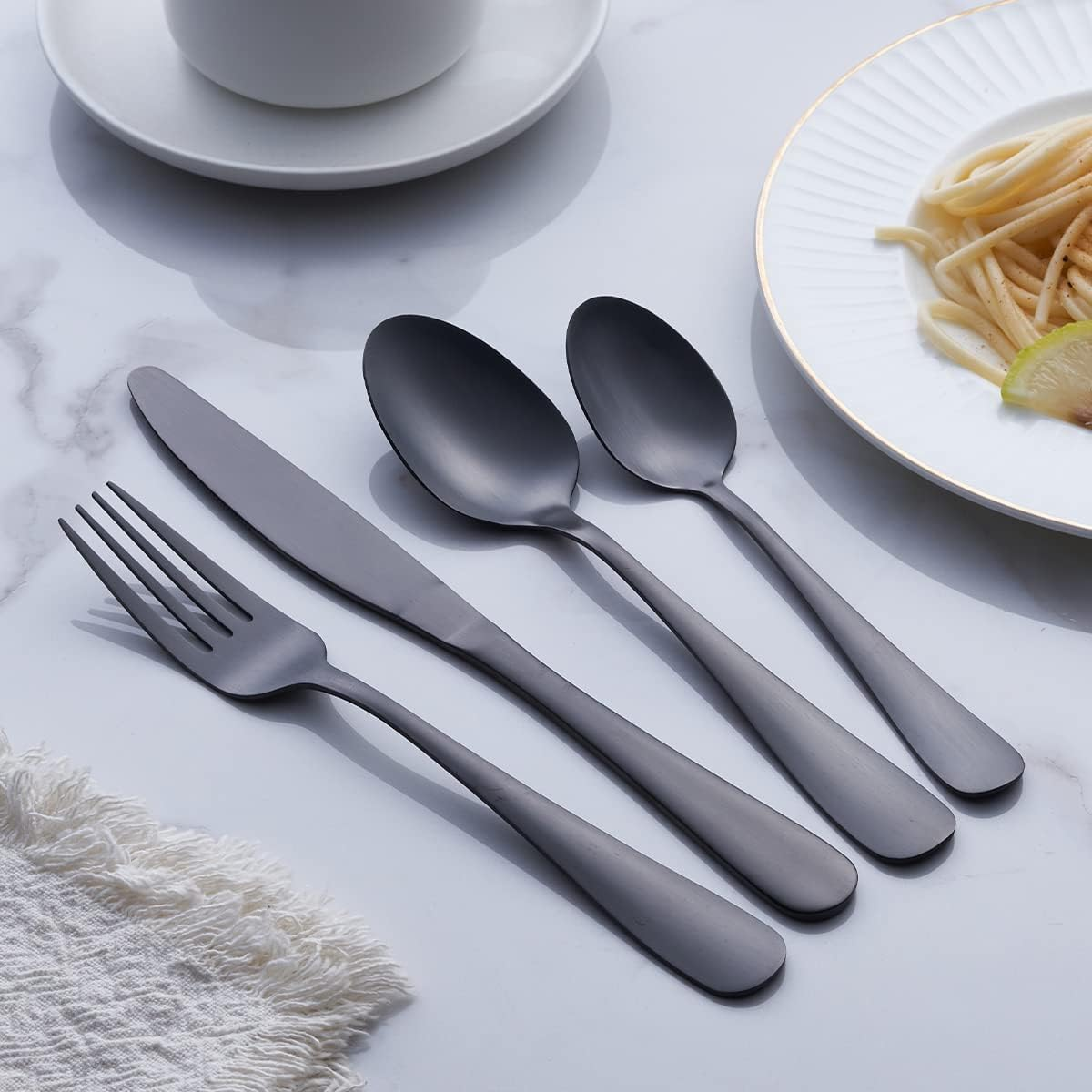 Matte Black Silverware Set, Gogeili 24-Piece Stainless Steel Satin Finish Flatware Cutlery Set, Service for 6, Dishwasher Safe image number 6