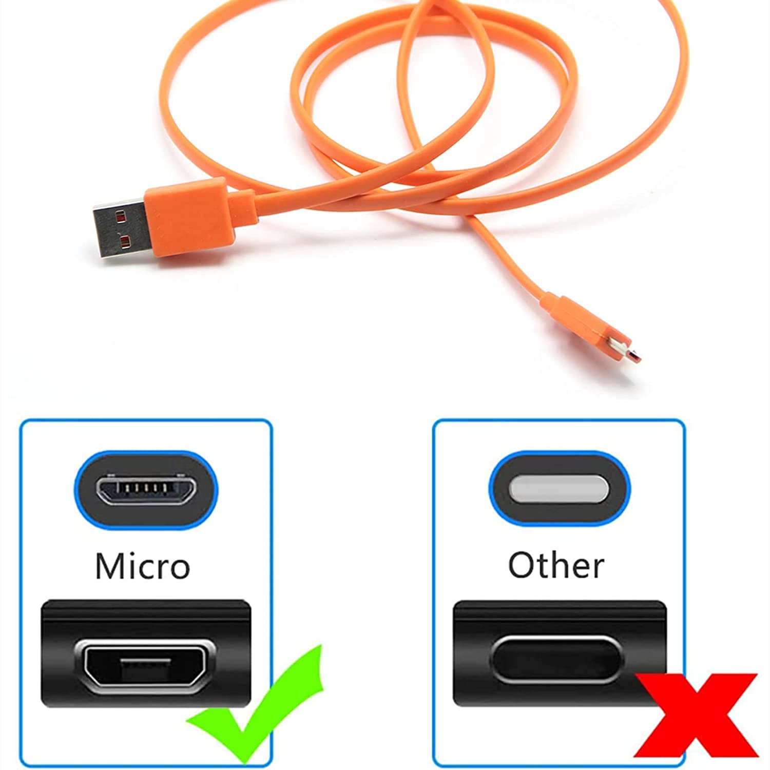 Aquelo USB Fast Power Charging Charger Cable Cord for JBL Wireless Bluetooth Speaker Earphone Headphone - 3.3FT & Orange (Charger)