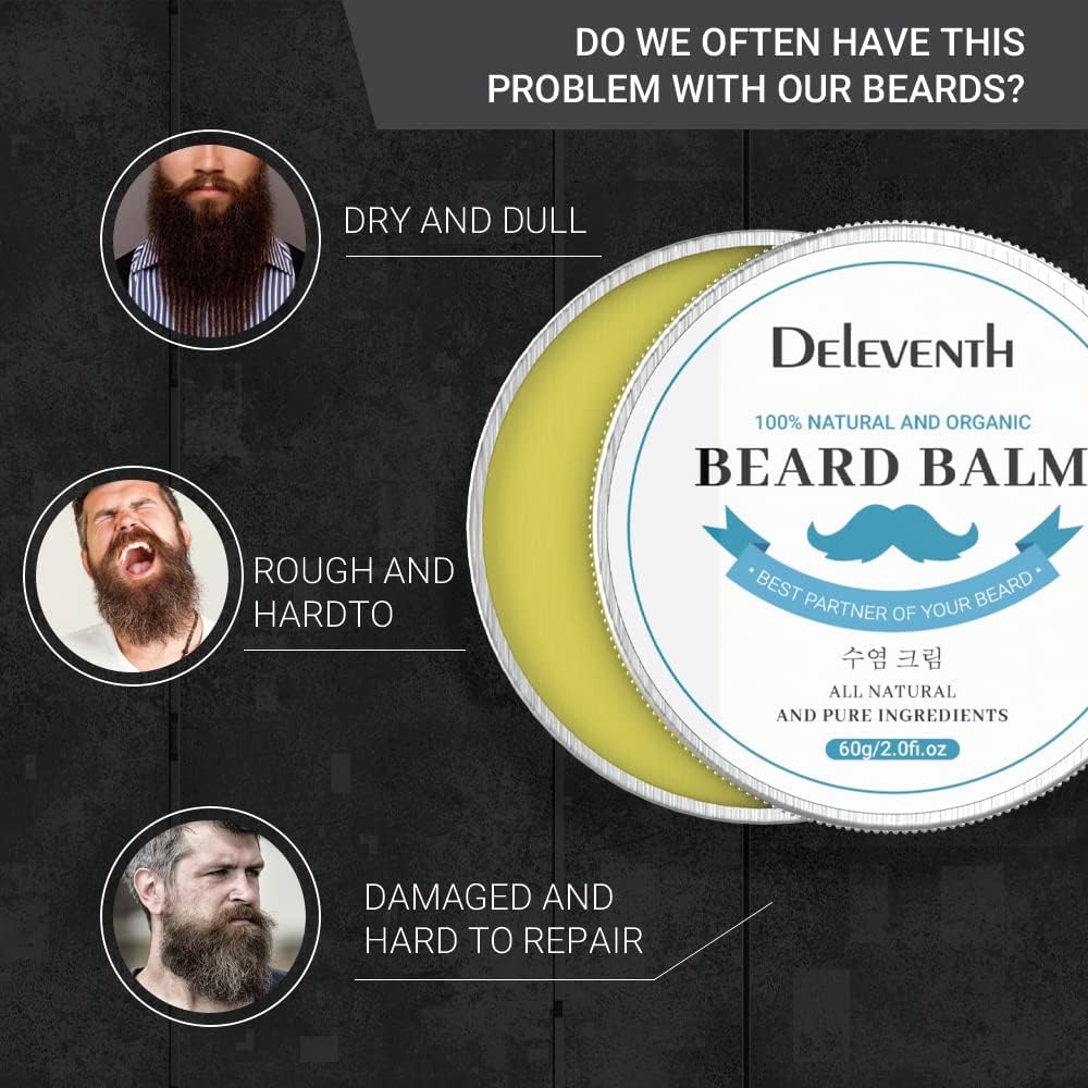 Deleventh Korean Brand Beard Balm 60G / Vitamin E with Natural Oils and Waxes, Soften, Strengthen and Protect for Healthy, Nourishing Beard, Hydrate, Soften & Protect Your Facial Hair (Original) image number 1