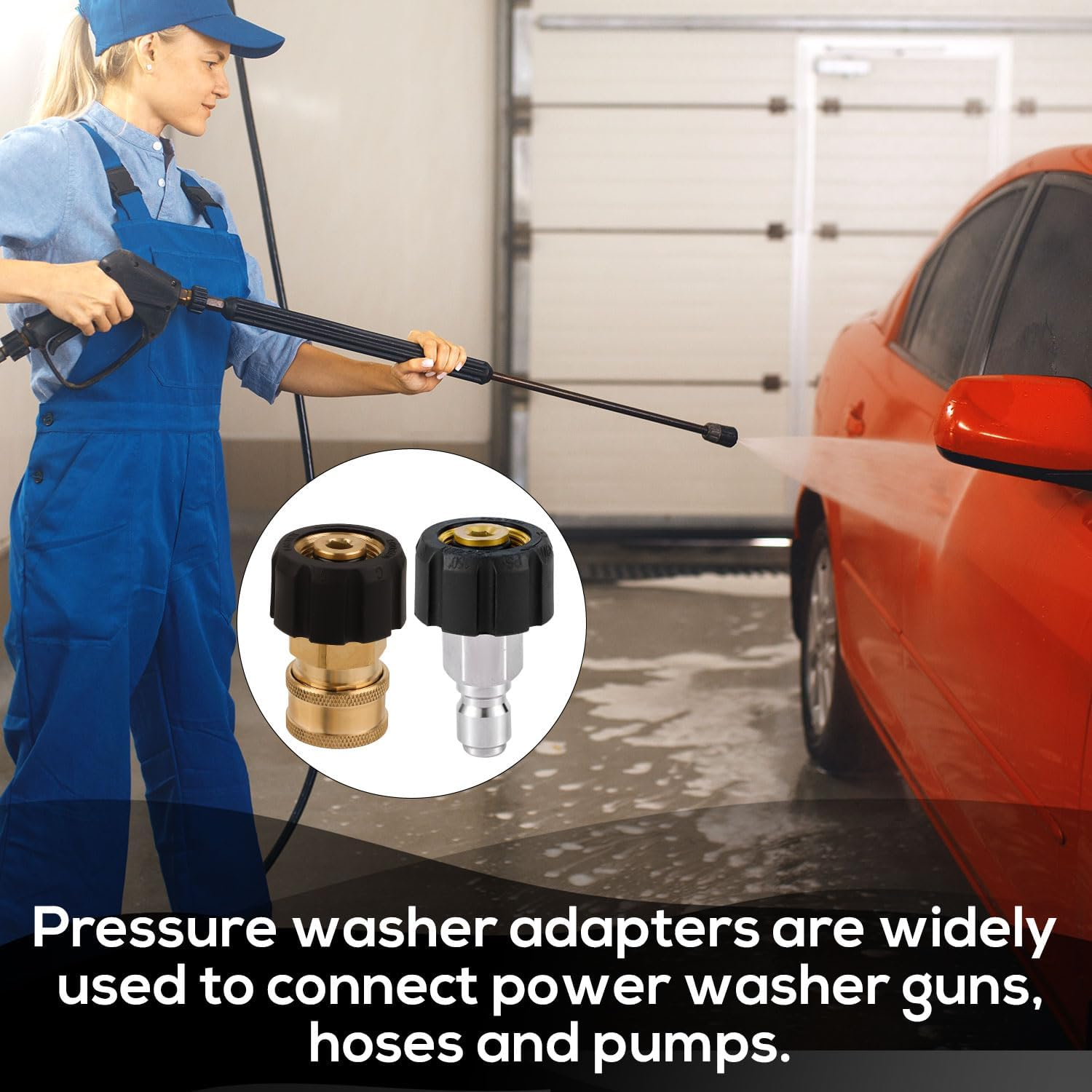 Gosknor 2Pcs Pressure Washer Adapter Set, M22-14Mm to 3/8 Inch Quick Connect Pressure Washer Fittings Quick Disconnect Kit Quick Connect Hose Fittings for Power Washer Hose image number 3