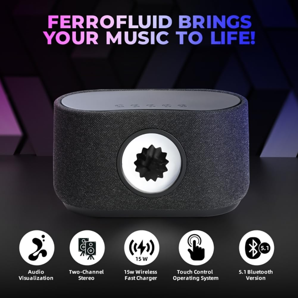 Magnetic Fluid Speaker, Magnetic Fluid Bluetooth Speaker Music Mate, 360&deg; Surround Sound Home Theater Audio System, Dancing Ferrofluid with Music Rhythm for Home Office Desktop Decor Gray - Black image number 3