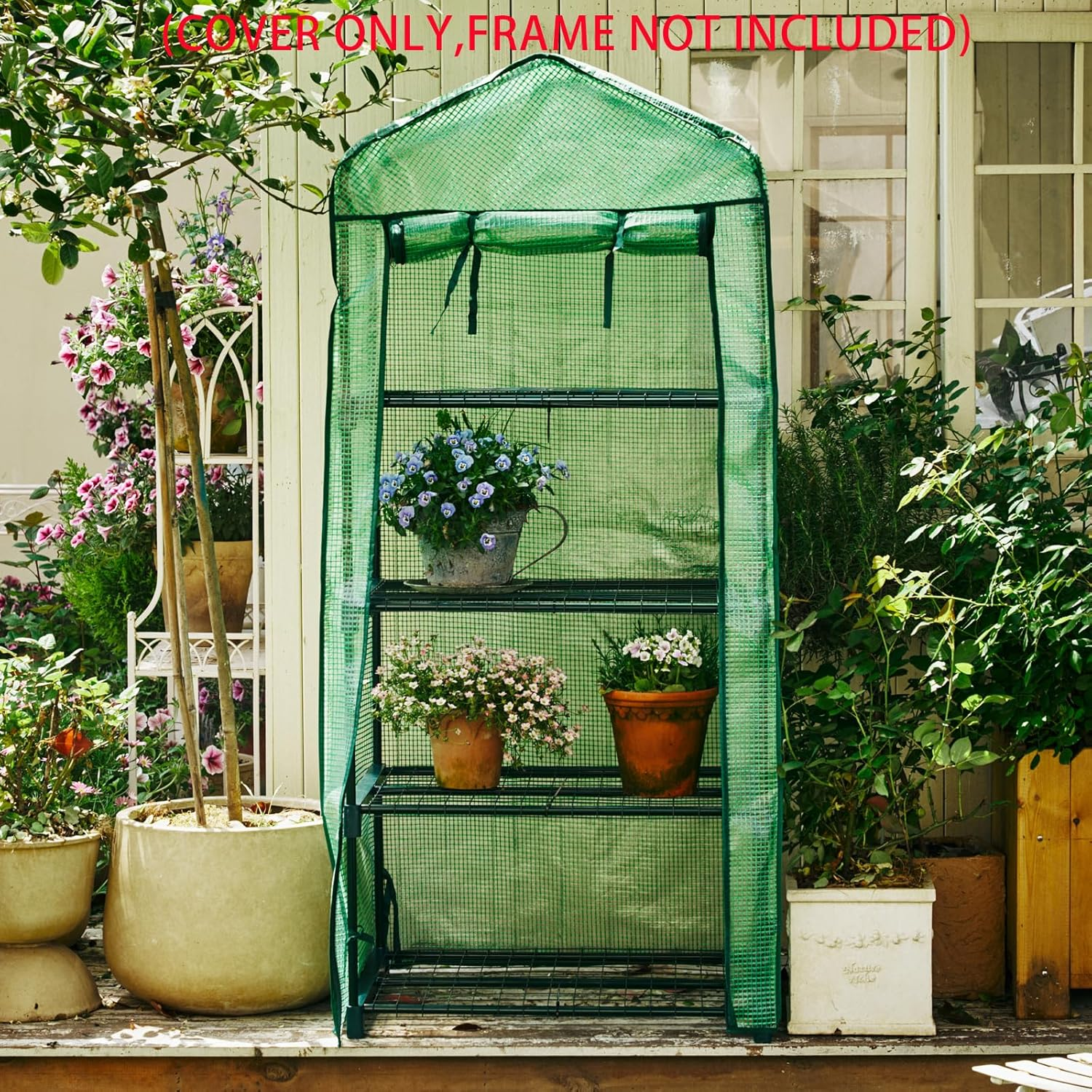 4-Tier Greenhouse Replacement Cover Clear PE Greenhouse Replacement Cover with Roll-Up Zipper Door - 27" L X 19" W X 61" H(Cover Only) PLGH704PEGC image number 2