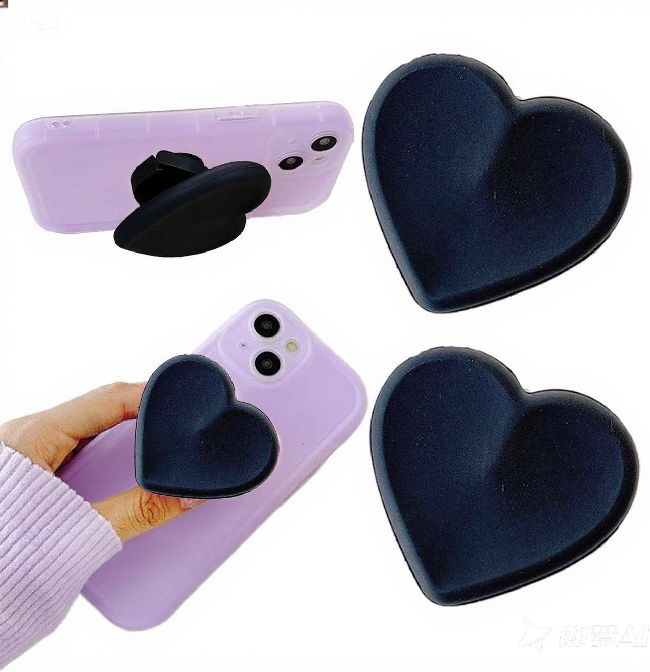 Heart-Shaped Silicone Mobile Phone Grip Stand,Rookii Collapsible Cellphone Finger Grip Holder for Smartphone Tablet Cell Phone Accessory (Purple)