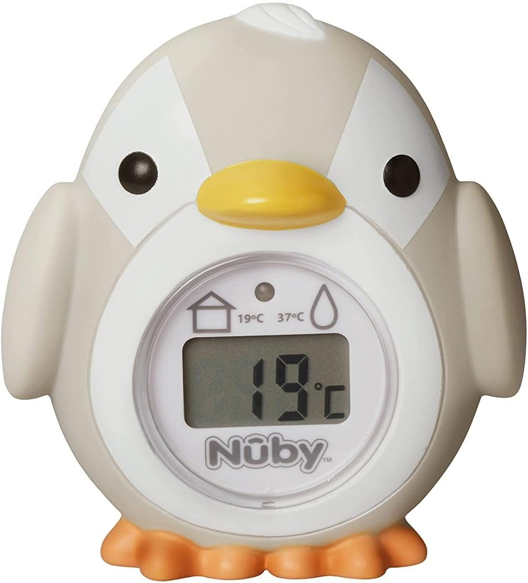 Nuby - Penguin Shaped Baby Bath Digital Thermometer - Easy to Read Screen - BPA Free - Gray - Suitable from 0 Months