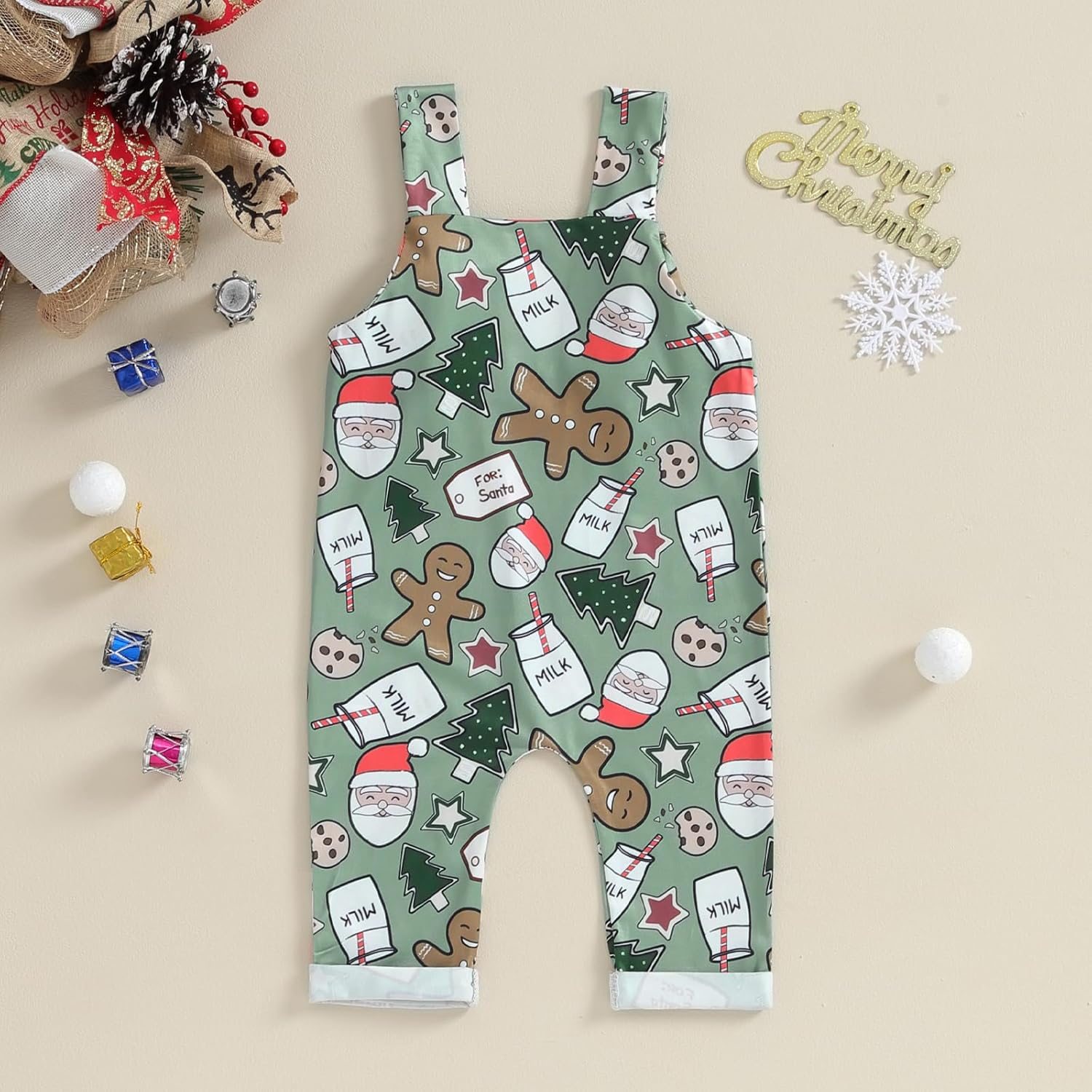 YOKJZJD Newborn Baby Boy Christmas Outfit Gingerbread Santa Suspender Pants Bib Overalls Jumpsuit Thanksgiving Clothes image number 2