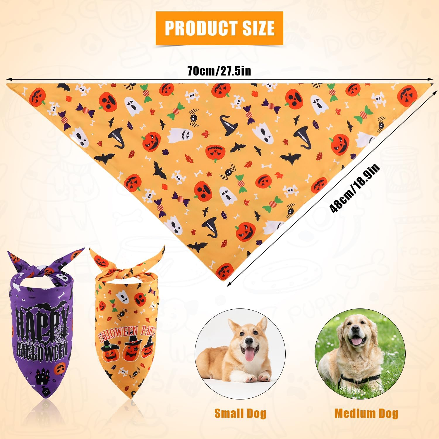 2Pcs Halloween Dog Bandanas, 2 Colors Halloween Triangle Dog Scarf Double-Sided Reversible Puppy Bandana Pet Halloween Costume Triangle Bibs for Small Medium Dogs image number 5