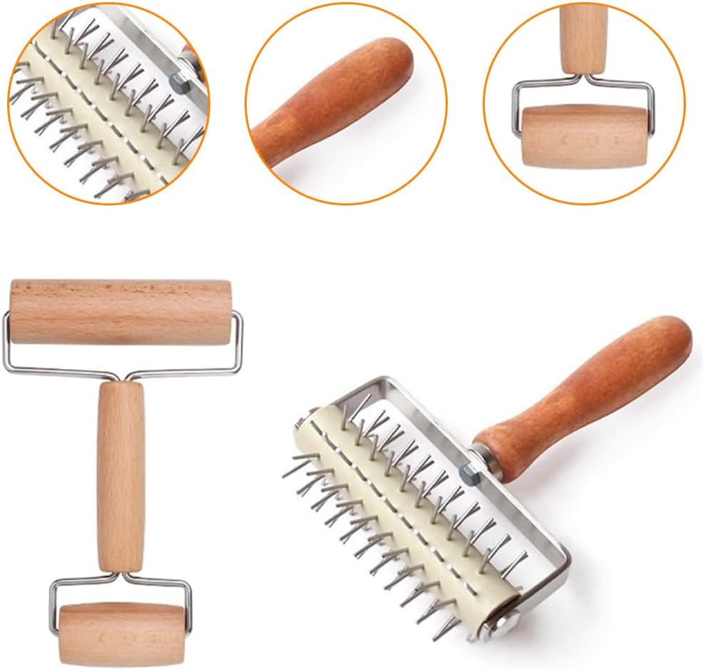 Dough Roller & Dough Docker,Baking Roller Pin Set,Hole Maker Puncher Rolling Pin Set,Baking Tools,Dough Cutter and Pin,For Pizza, Cookie, Pie, Pastry, Bread, Crust