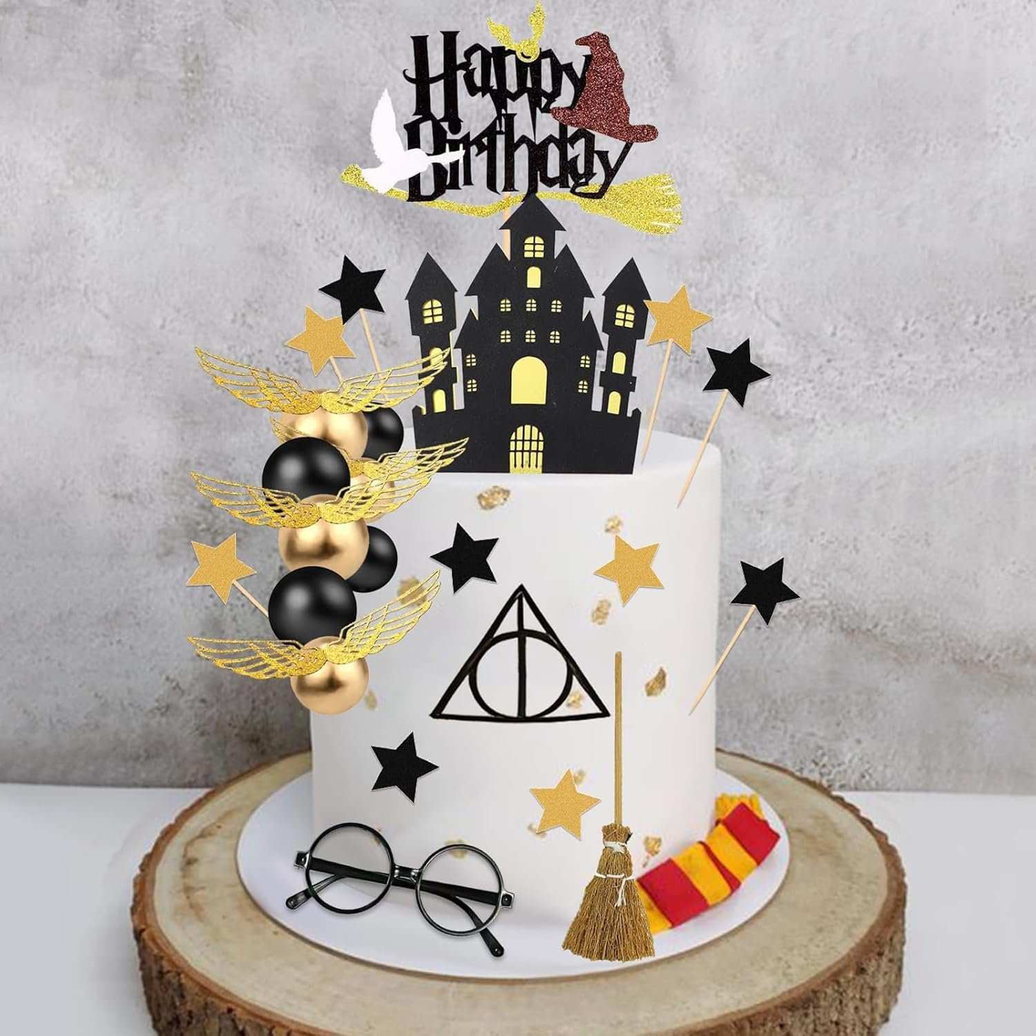 38 Pieces Hary Cake Decoration Set, Wizard Cake Decorations, Happy Birthday Topper for Children'S Birthday Party, Magical Cake Decorations