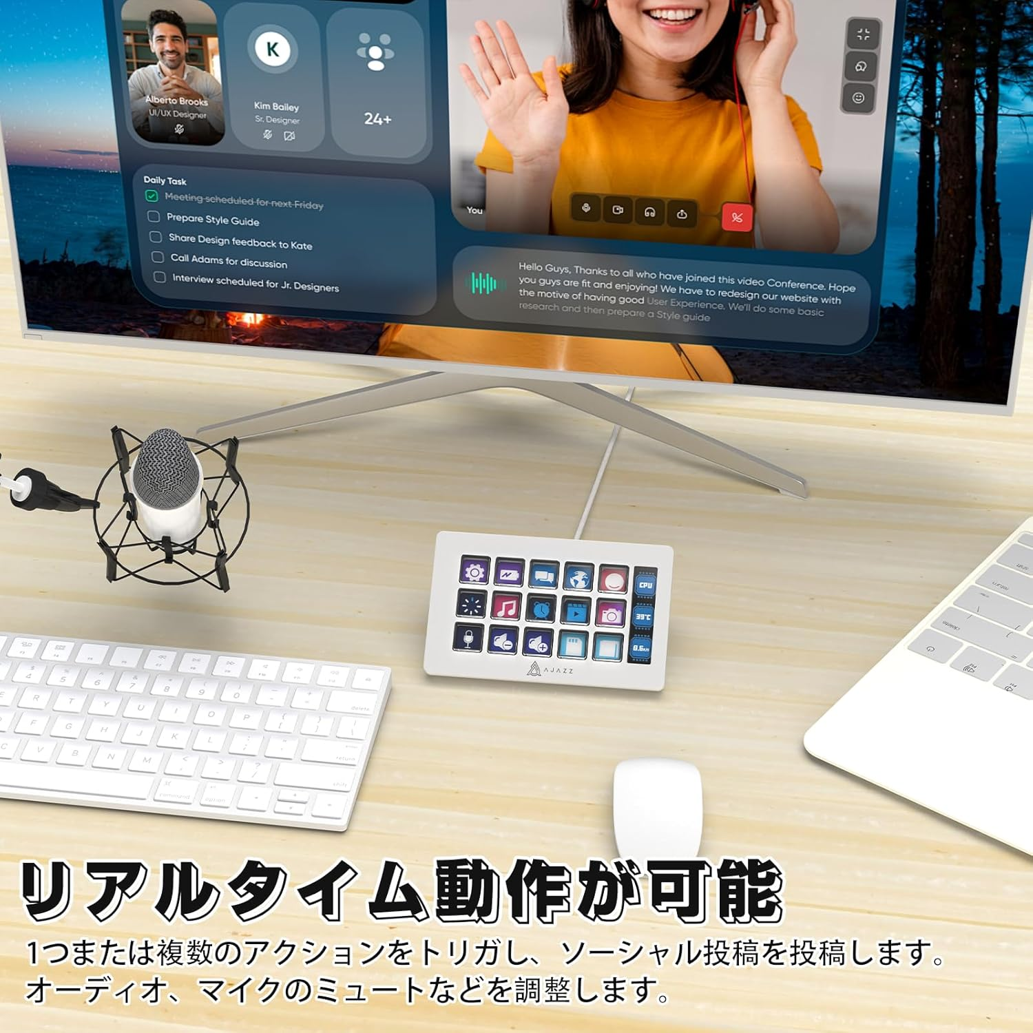 AJAZZ AKP153, Streamer Studio Controller Deck, 15 Macro Keys, Versatile Side Screen, Trigger Actions in Software like OBS, Twitch, for Content Creators, Streaming, Gaming, Works with Mac/Win/Pc, White