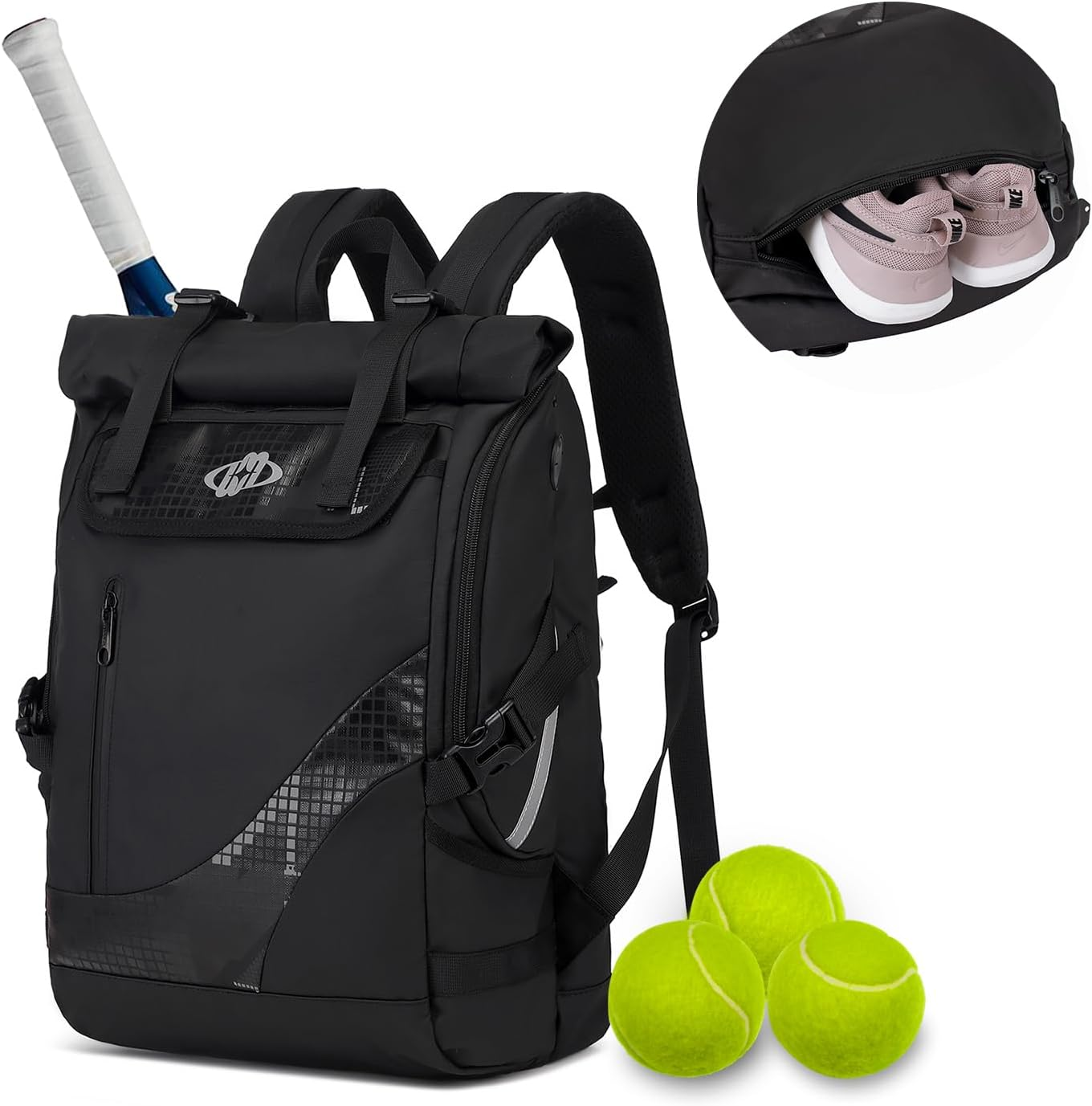 Tennis Bag Tennis Backpack for Women Men Holds 2 Rackets with Shoe Compartment, Large Pickleball Backpack Hold Tennis Racket, Pickleball Paddles, Badminton Racquet