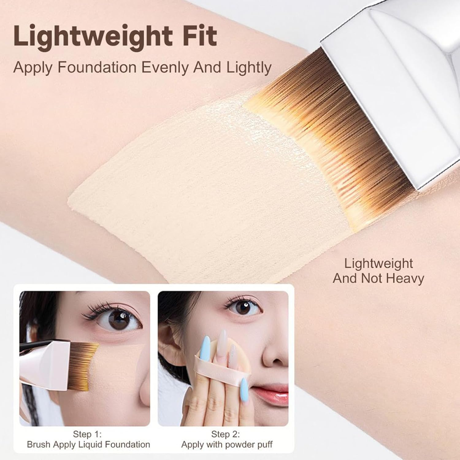 Flat Foundation Brush,Wet Dry Use Concealer Tool - Flat Top Foundation Brush - for Blending Liquid Cream Cheek Nose Face - G1135 Crescent Foundation Brush image number 5