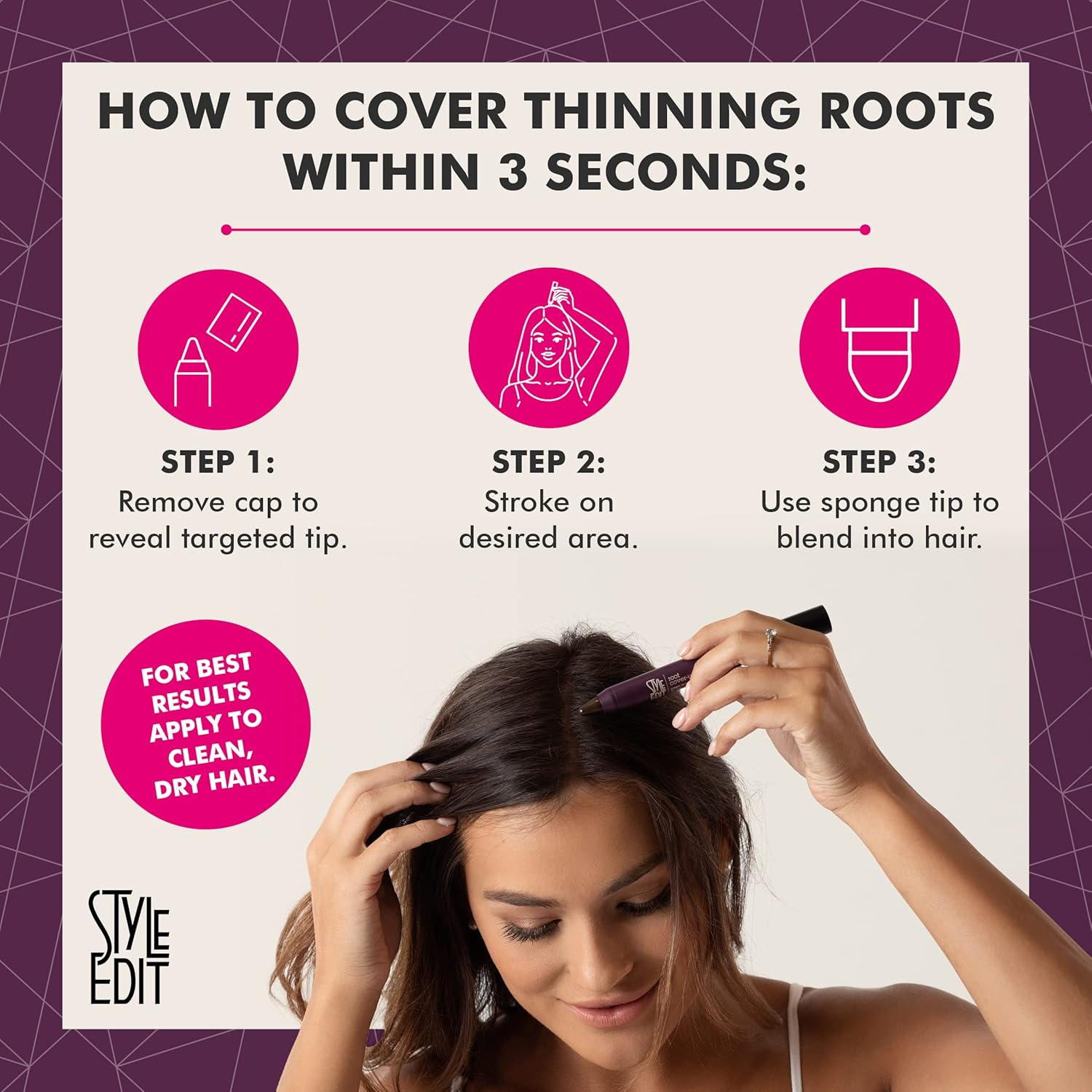 Style Edit Root Touch up Stick for Black Hair, Root Concealer for Gray Hair Coverage, Temporary Hair Color, Premium Hair Shading Sponge Pen, Hair Makeup Root Cover Up, 0.11 Oz Stick image number 4