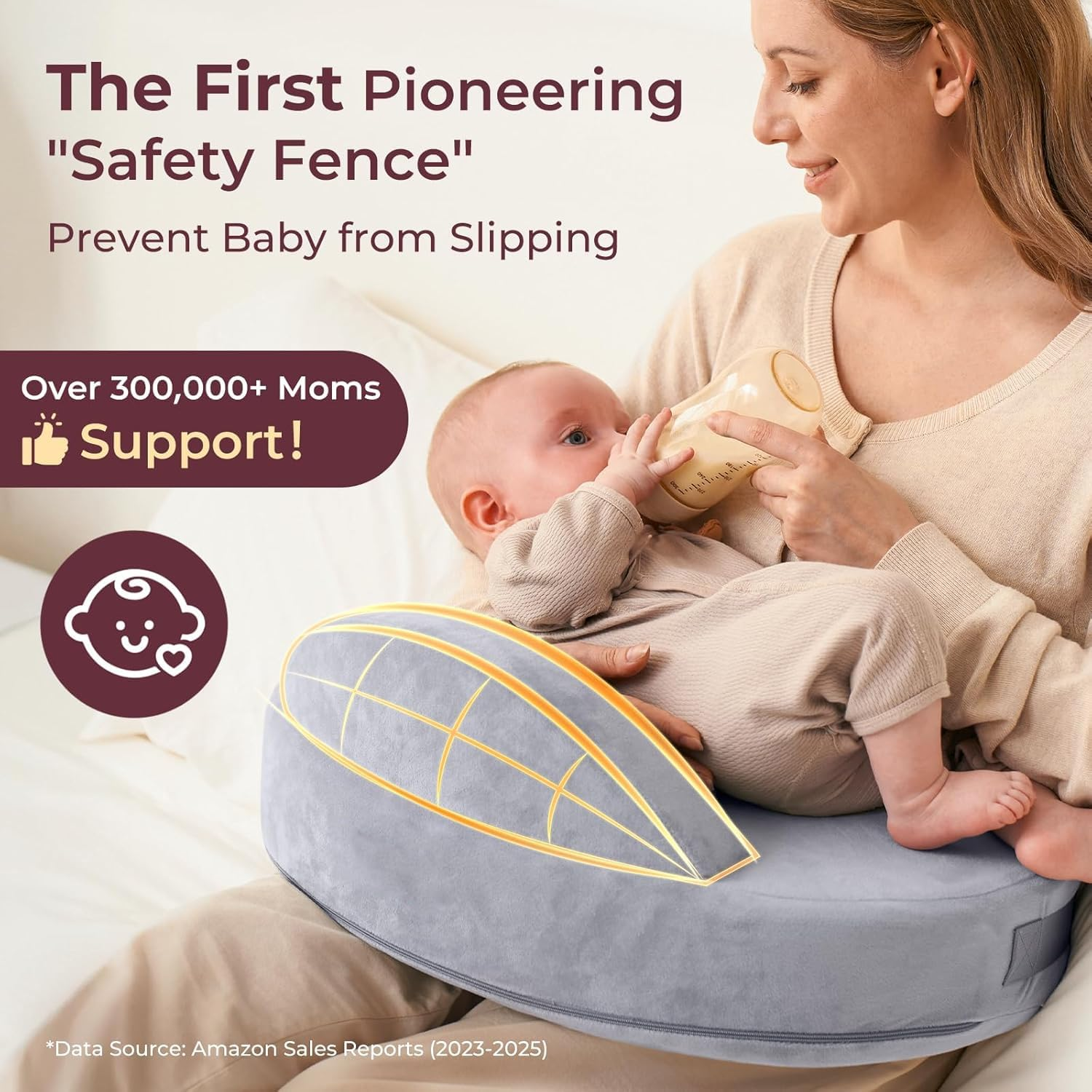 Memory Foam Breastfeeding Pillow - Safety Fence-Plus Size Nursing Pillow for Ergonomic Comfort & Support-Easier and Healthier Nursing - Fit for All, Removable Cover image number 5