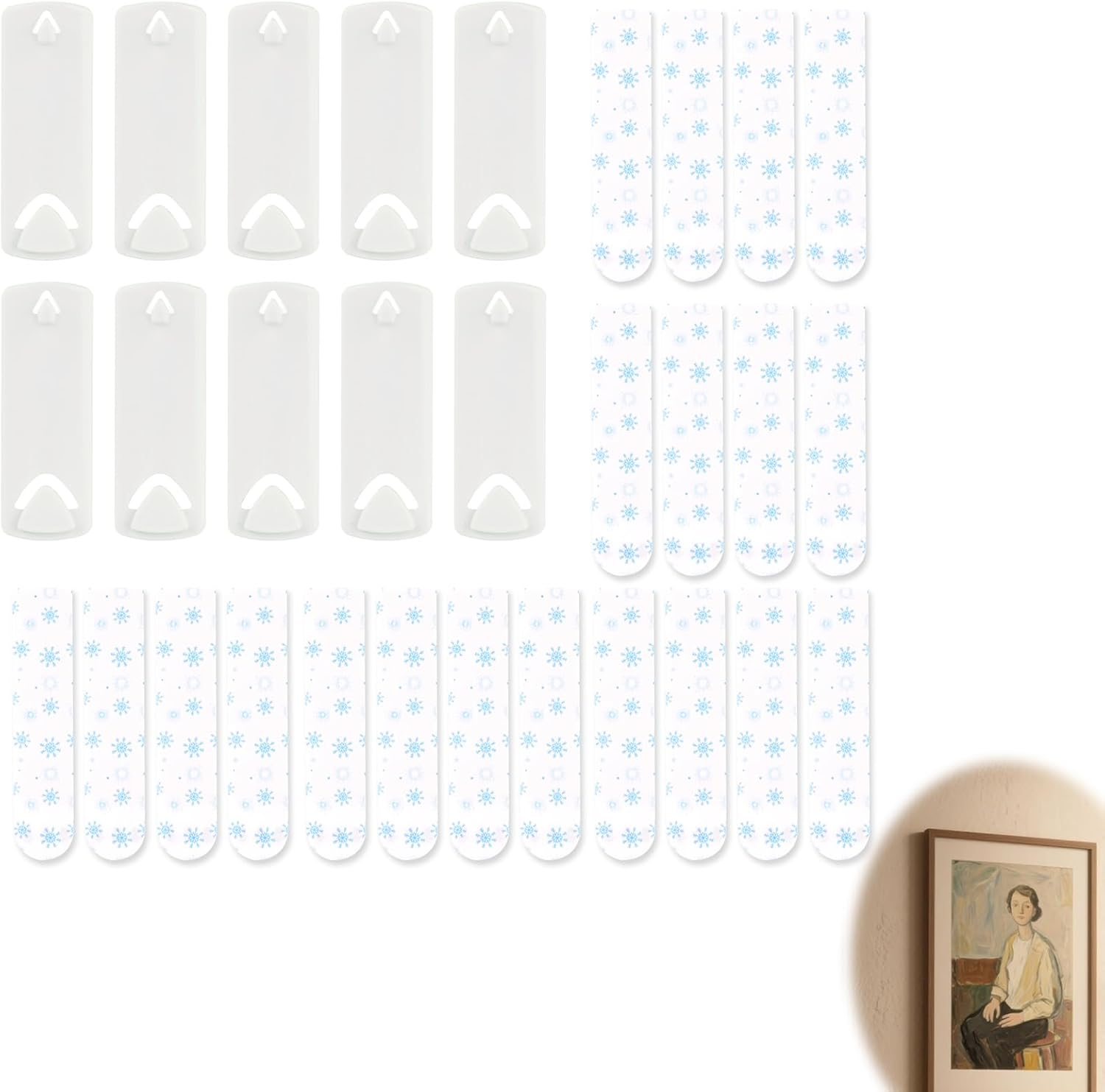 30 Pcs Large Universal Frame Hanger - 10 Heavy Duty Picture Hangers with 20 Removable Adhesive Strips, No Nails Wall Hooks for Damage-Free Hanging, Ideal for Posters, Paintings & Photos, Easy to Use image number 5