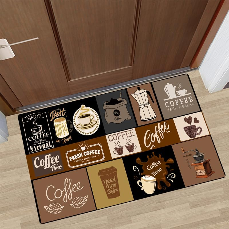 2PCS Kitchen Rugs and Mats Set of 2, Non-Slip Absorbent Coffee-Themed Kitchen Floor Mat, Kitchen Mats Washable, 50Cm X 80Cm + 50Cm X 120Cm (Coffee, 50Cm X 80Cm + 50Cm X 120Cm)