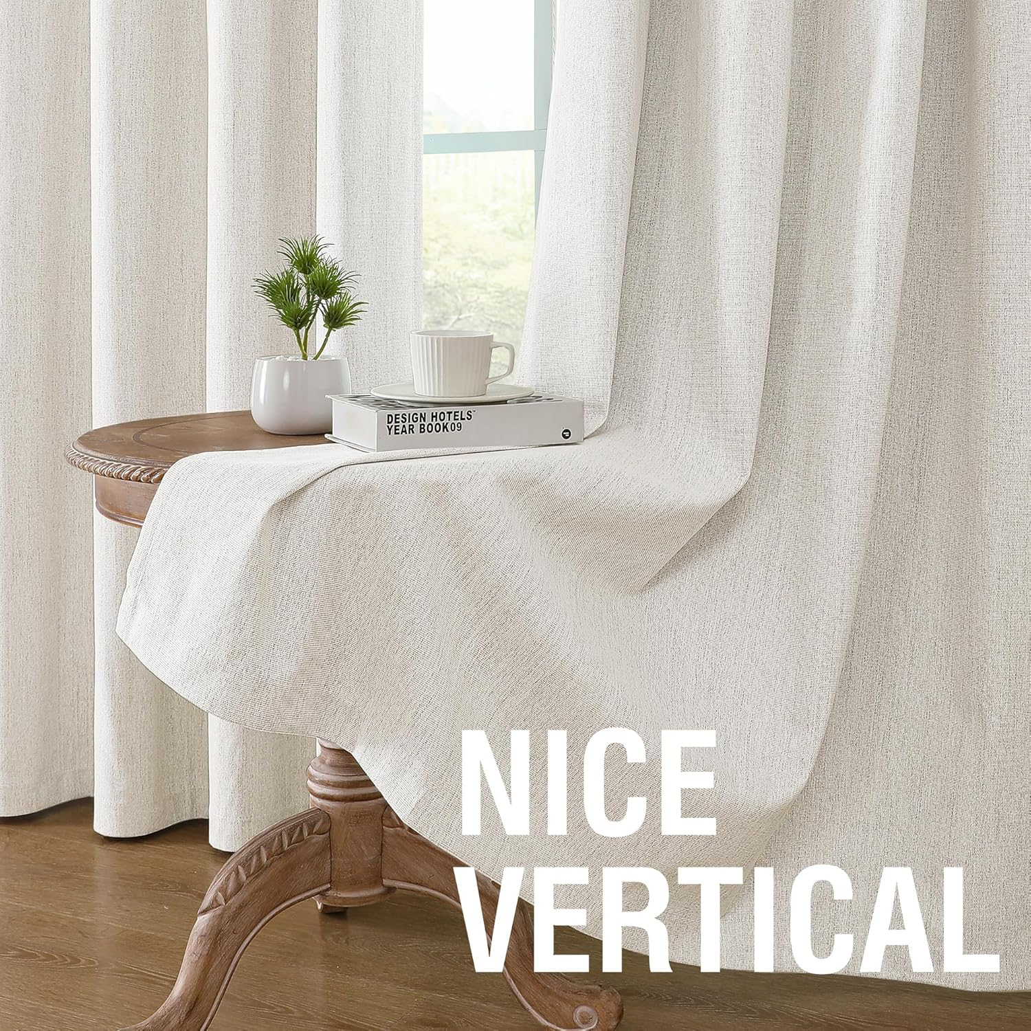 Blackout Curtains Linen Textured Thick Chenille Thermal Curtains Block Out Light and Heat Eyelet Curtains for Bedroom Blockout Curtains 243Cm Drop for Lounge and Spare Room, Heather Ivory image number 5