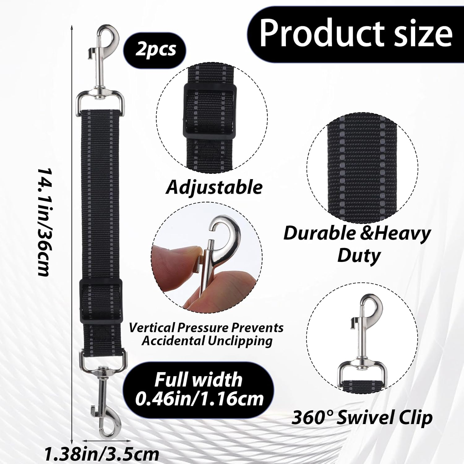 Qianyu 2 Pack Dog Safety Collar Clips Adjustable Collar Backup Clasp Leash Connector Reflective Ylon Double Ended Clasp Leash Clips for Pet Dog Puppies Harness Collar Companion Safety Clip image number 1