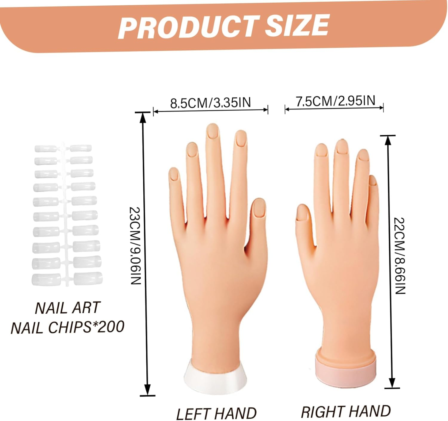 1 Pair Nail Practice Hand with 200Pcs Nail Sticker, Silicone Mannequin Hand, Flexible Bendable Practice for Acrylic Nails Manicure Hands Art Training, Nai image number 6