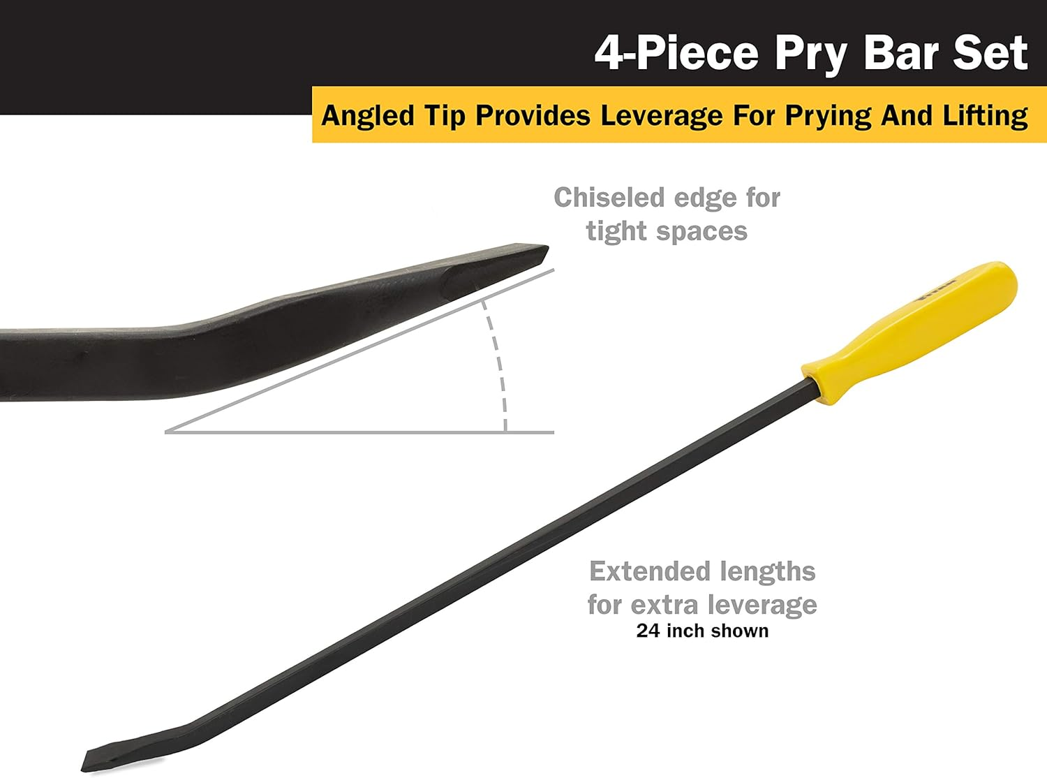 Titan 17101 4 Pc. Pry Bar Set, Includes 8-Inch, 12-Inch, 18-Inch, and 24-Inch Screwdriver Pry Bars, Factory, Forged Carbon Steel image number 3