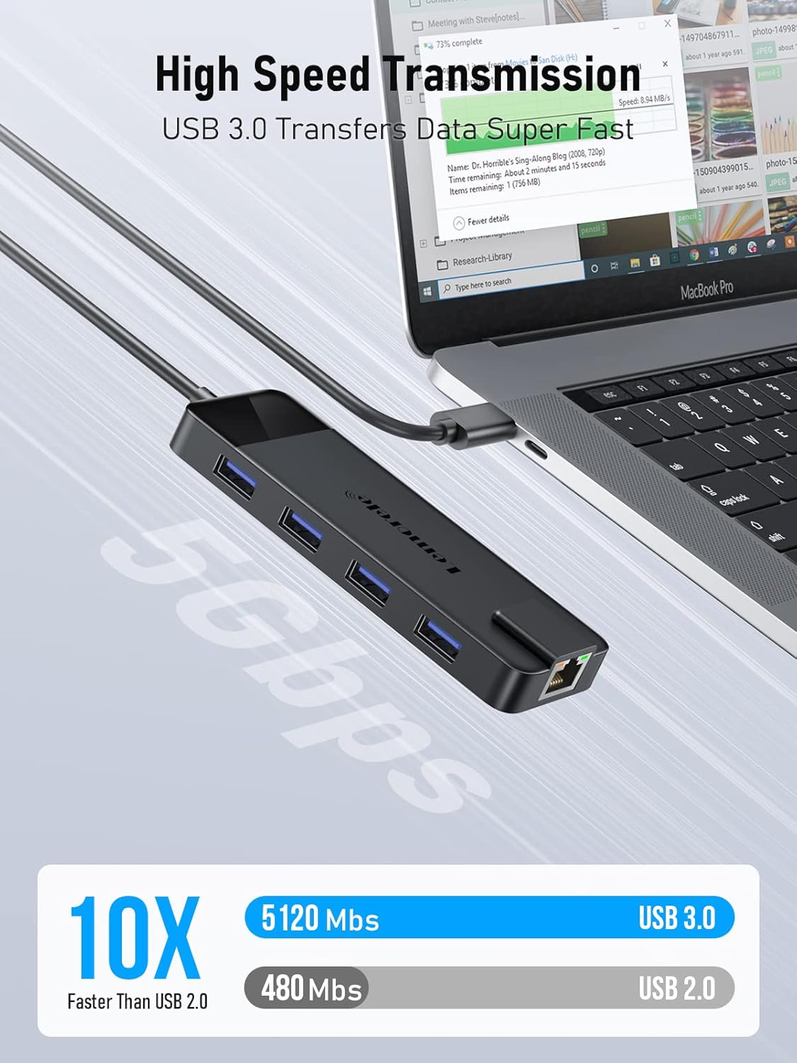 Lemorele USB C Hub Multiport Adapter 10-In-1 USB C Dongle for Macbook Pro Air, Gigabit Ethernet with 4K HDMI, 100W PD, USB 3.0 5Gbps Port, SD/TF Card Reader Adapter, Compatible for Windows/Mac/Ipad&hellip; image number 4